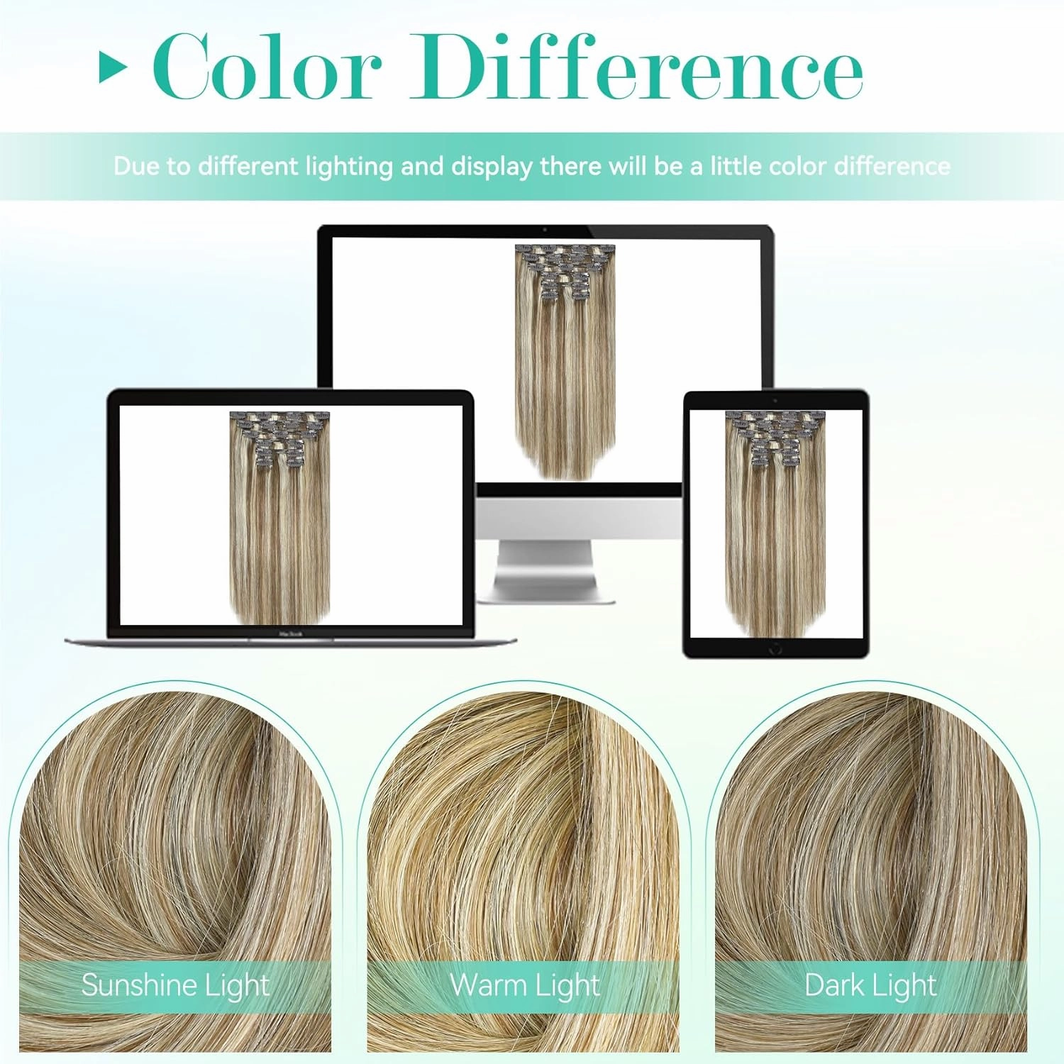 Ukira Highlighted Hair Extensions Real Human Hair, 16 Inch 120g 7pcs 18/60 Blonde Clip in Hair Extensions Ash Blonde Mixed Bleach Blond, Soft Straight Remy Human Hair Clip in Extensions for Women