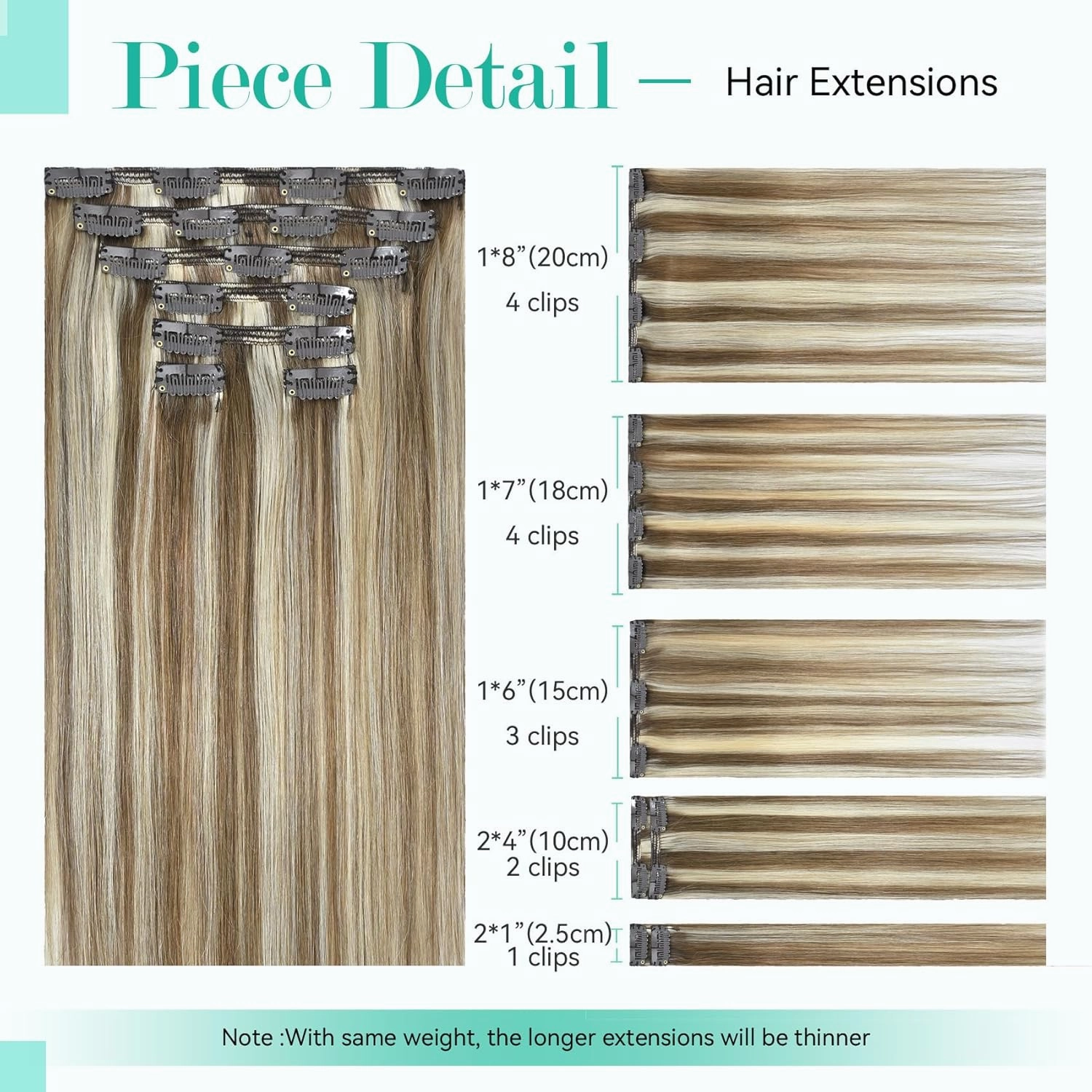 Ukira Highlighted Hair Extensions Real Human Hair, 16 Inch 120g 7pcs 18/60 Blonde Clip in Hair Extensions Ash Blonde Mixed Bleach Blond, Soft Straight Remy Human Hair Clip in Extensions for Women