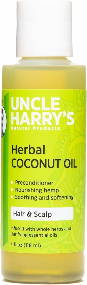 Uncle Harry's Herbal Coconut Oil for Hair and Scalp | Nourshing Moisturizing Softening | Revitalizing Growth for All Hair Types | with Organic Herbs 4oz
