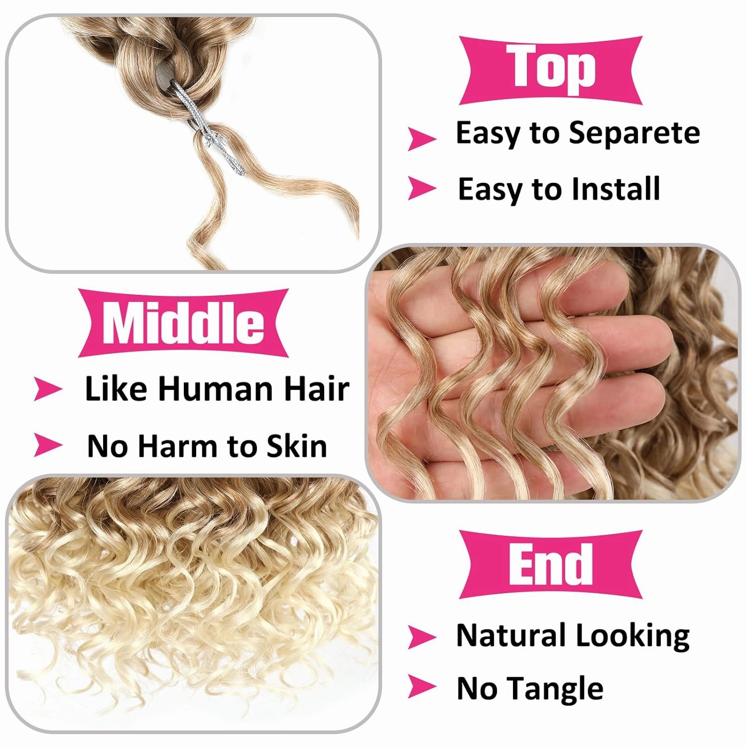 Unionbeauty 8 Pack GoGo Curl Beach Curl Curly Crochet Hair - Ocean Wave 18 Inch Water Wave - Ombre Blonde Synthetic Curly Braiding Hair Extension T27/613#