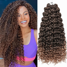 Unionbeauty 8 Packs GoGo Curl Crochet Hair Ocean Wave 18 Inch Water Wave Crochet Hair for Black Women Beach Curl Deep Twist Bohemian Crochet Braids Ombre Synthetic Curly Braiding Hair Extension T30#