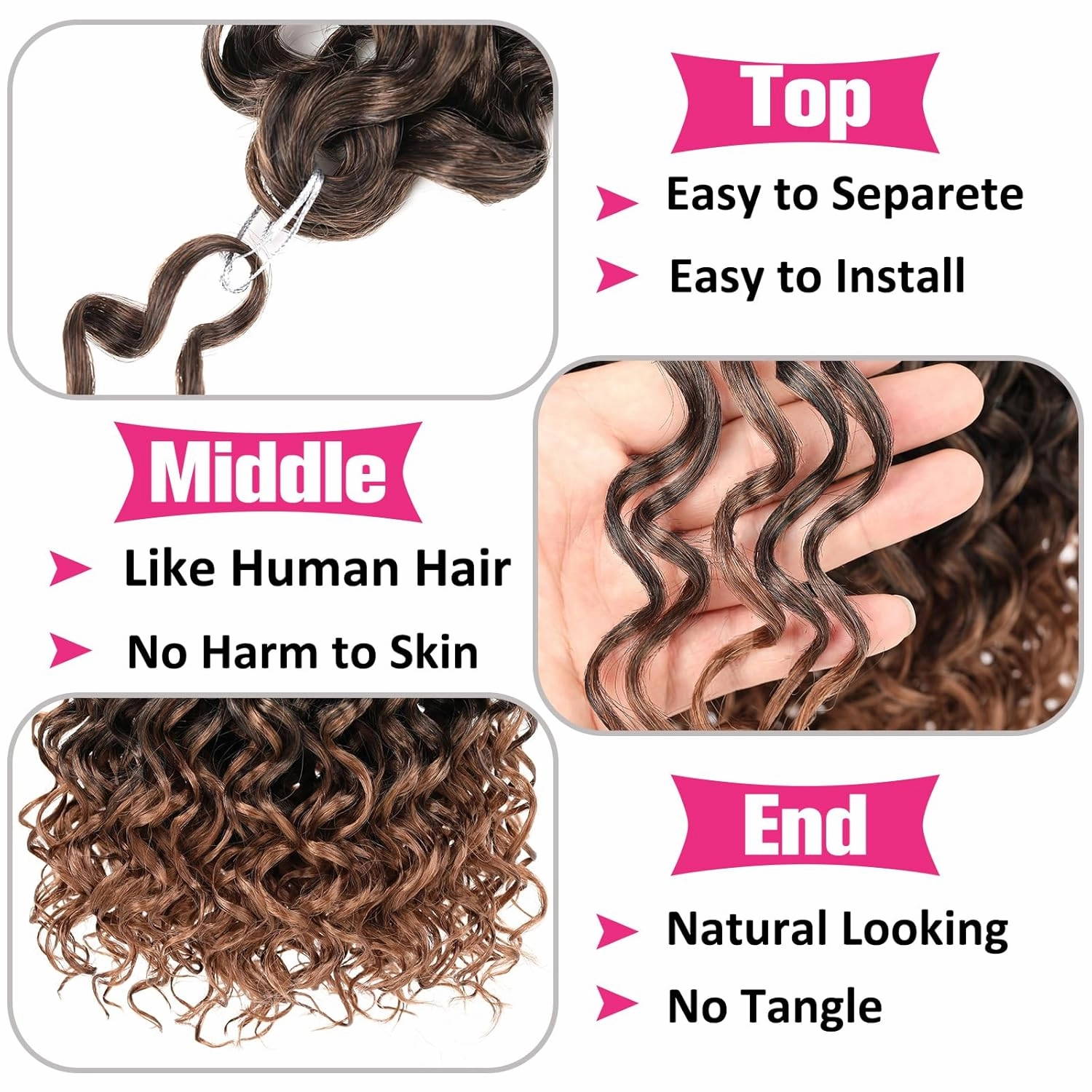 Unionbeauty 8 Packs GoGo Curl Crochet Hair Ocean Wave 18 Inch Water Wave Crochet Hair for Black Women Beach Curl Deep Twist Bohemian Crochet Braids Ombre Synthetic Curly Braiding Hair Extension T30#