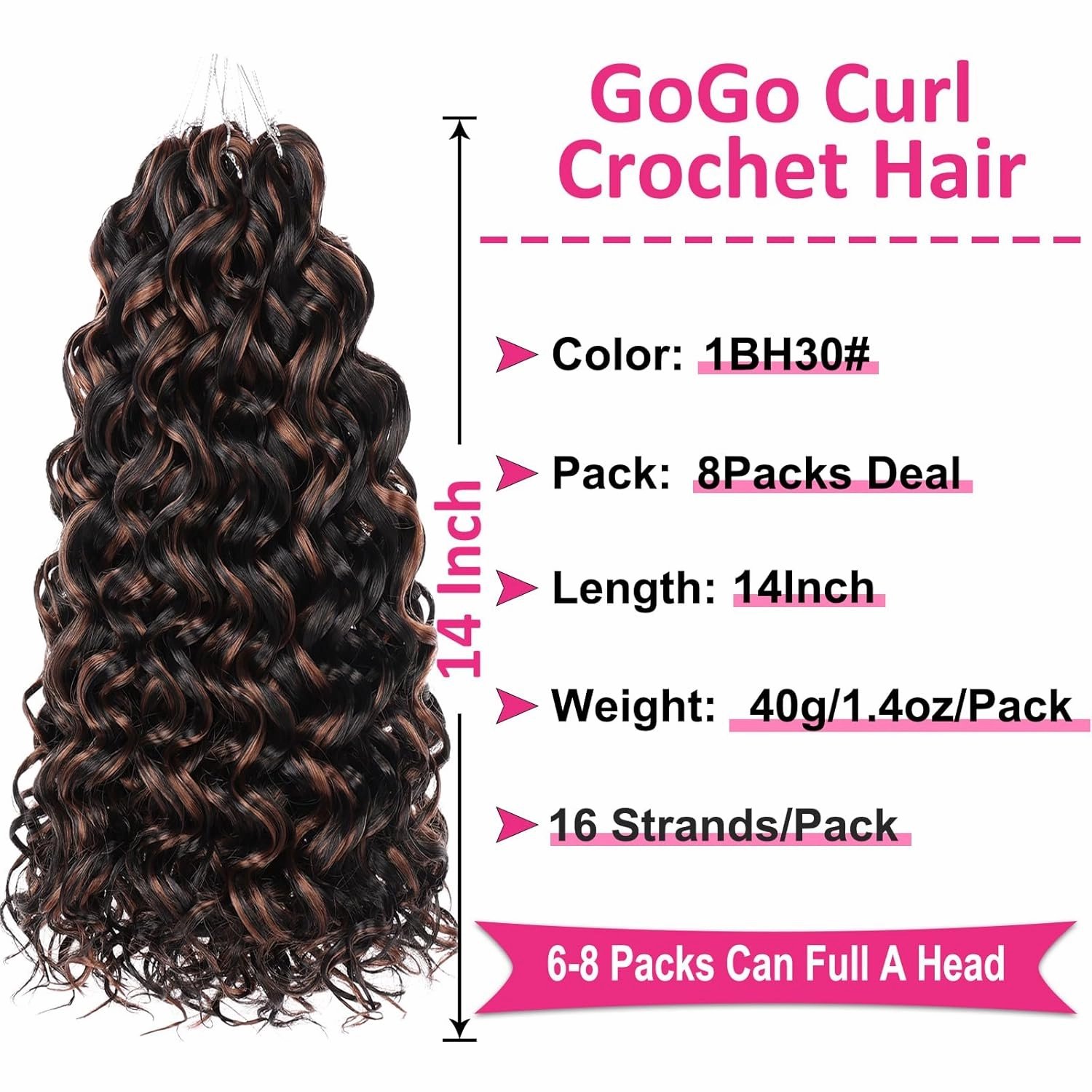 Unionbeauty GoGo Curl Crochet Hair 14 Inch Ocean Wave Crochet Braids Water Wave Beach Curl Crochet Braids Curly Crochet Hair Black Mix Brown Synthetic Curly Braiding Hair for Black Woman