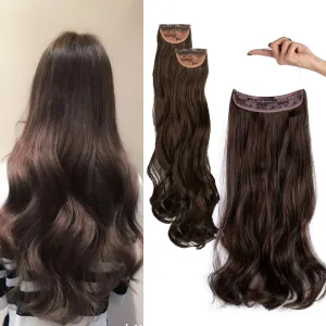 Upgrade Invisible Halo Hair Extensions with 3 PCS Set Headband Adjustable Long Wavy Secret Dark Brown Mix Light Auburn Hair Extensions for Women