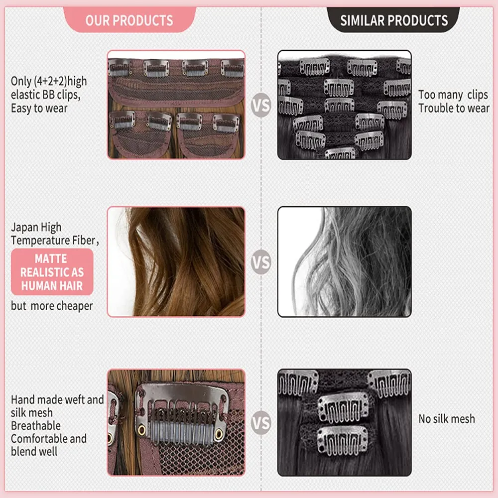 Upgrade Invisible Halo Hair Extensions with 3 PCS Set Headband Adjustable Long Wavy Secret Dark Brown Mix Light Auburn Hair Extensions for Women