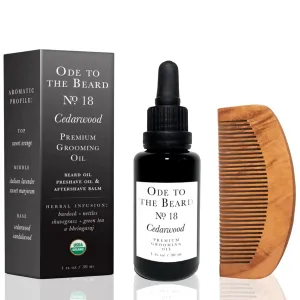 USDA Organic Cedarwood Beard Oil & Beard Comb 3-in-1 Premium Men Grooming Kit Beard Oil, Pre Shaving Oil & Aftershave Beard Balm, For Beard Growth, Beard Conditioner, Cedar-Scented 1 fl oz