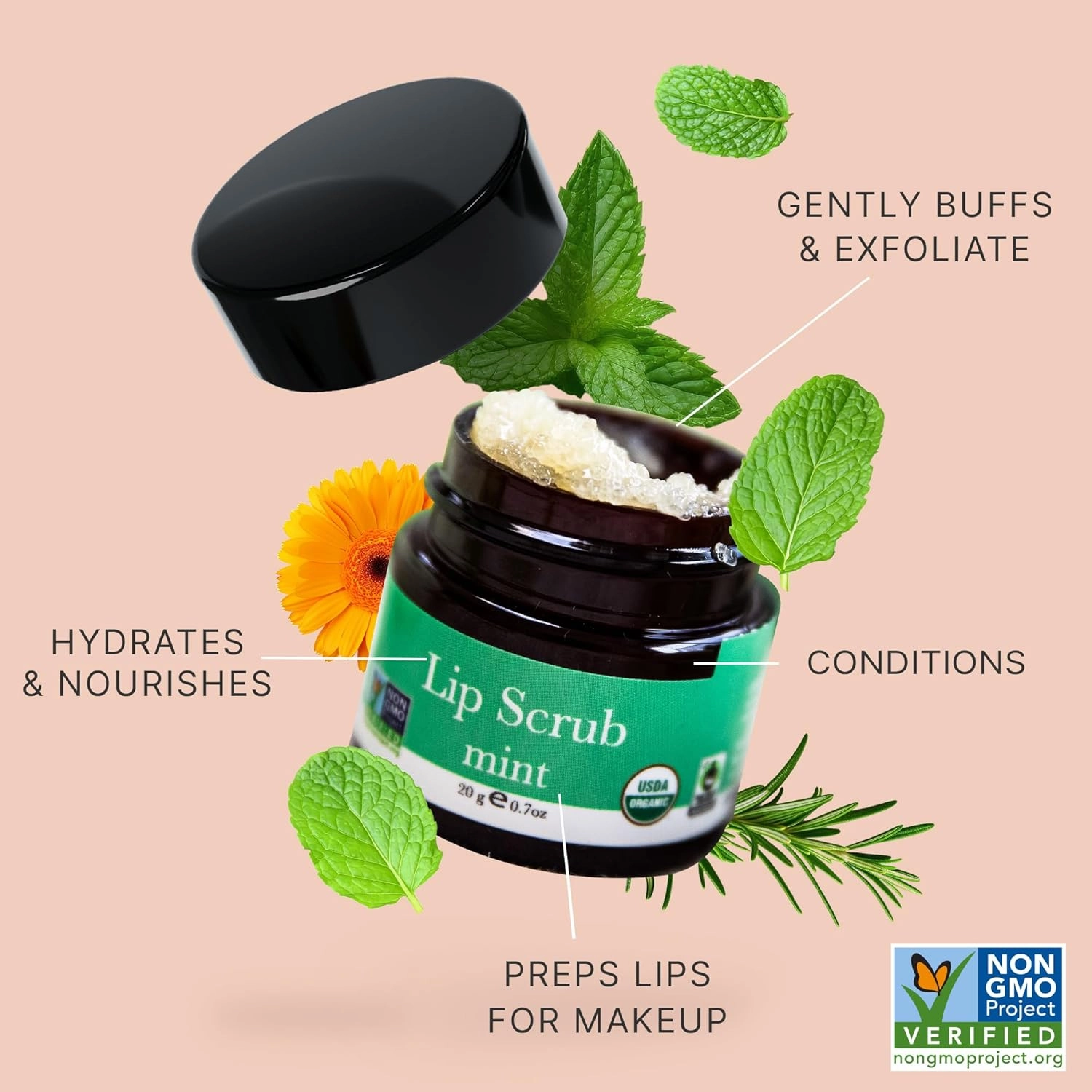 USDA Organic Lip Scrub Mint - USA Made with Natural Ingredients, Moisturizing Scrub Exfoliator for Dry Lips, Lip Sugar Scrubber Exfoliator for Smooth Lips, Small Beauty Gifts