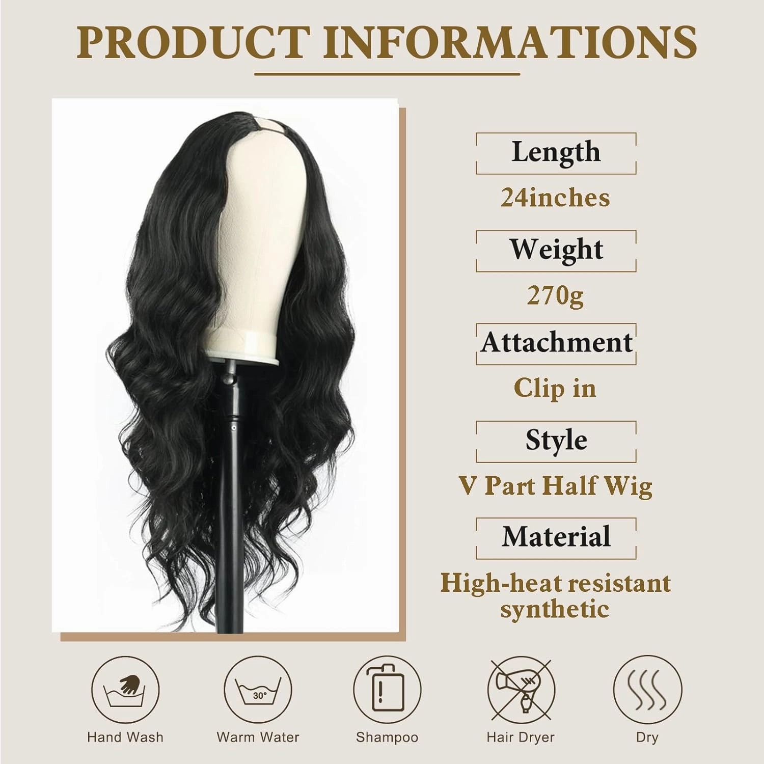 V Part Wig 24inch Long Body Wave Synthetic Wigs for Black Women Black Vpart Wig Upgrade U Part Wig Glueless V Part Wigs Full Head Clip in Half V Wig for Black Women (Black)