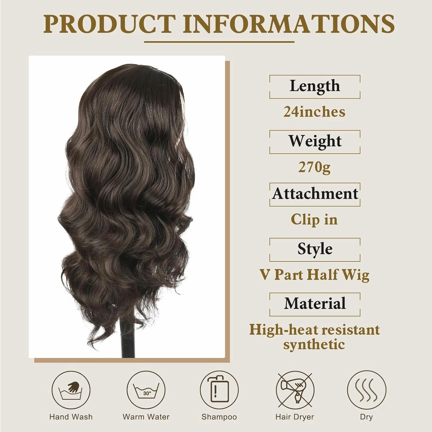 V Part Wig Brown Body Wave Synthetic Wigs for Black Women 24inch Vpart Wig Upgrade U Part Wig Glueless V Part Wigs Full Head Clip in V Wig Brown Half Wigs for Women (Brown)