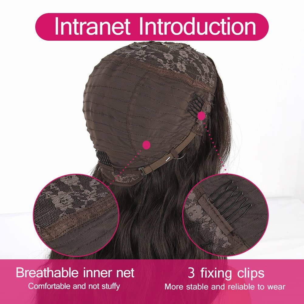 V Part Wig Brown Body Wave Synthetic Wigs for Black Women 24inch Vpart Wig Upgrade U Part Wig Glueless V Part Wigs Full Head Clip in V Wig Brown Half Wigs for Women (Brown)