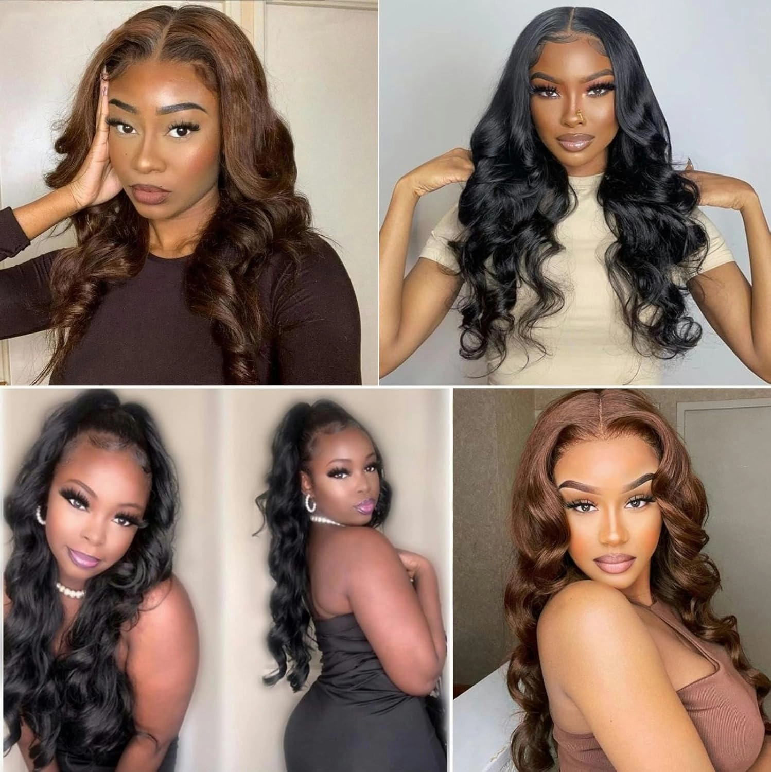 V Part Wig Brown Body Wave Synthetic Wigs for Black Women 24inch Vpart Wig Upgrade U Part Wig Glueless V Part Wigs Full Head Clip in V Wig Brown Half Wigs for Women (Brown)