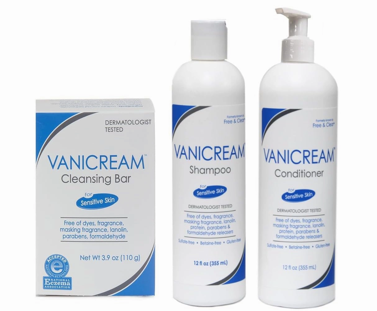 Vanicream Shampoo and Conditioner Set with Cleansing Bar for Sensitive Skin – 12oz Shampoo and Conditioner, 3.9oz Cleansing Bar