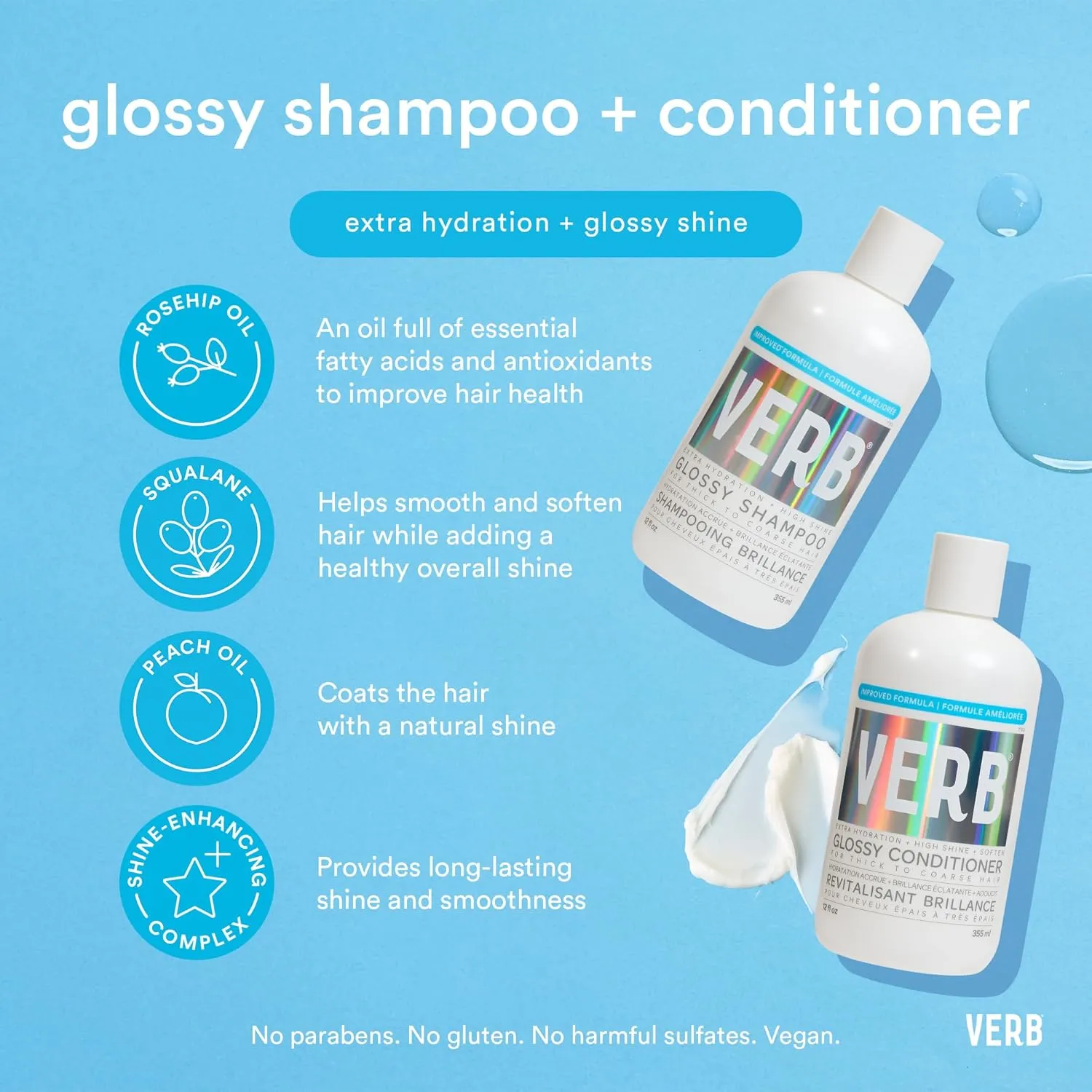 VERB Glossy Conditioner – Conditions, Detangles   Adds High Shine for Thick to Coarse Hair – Sulfate, Paraben and Gluten Free