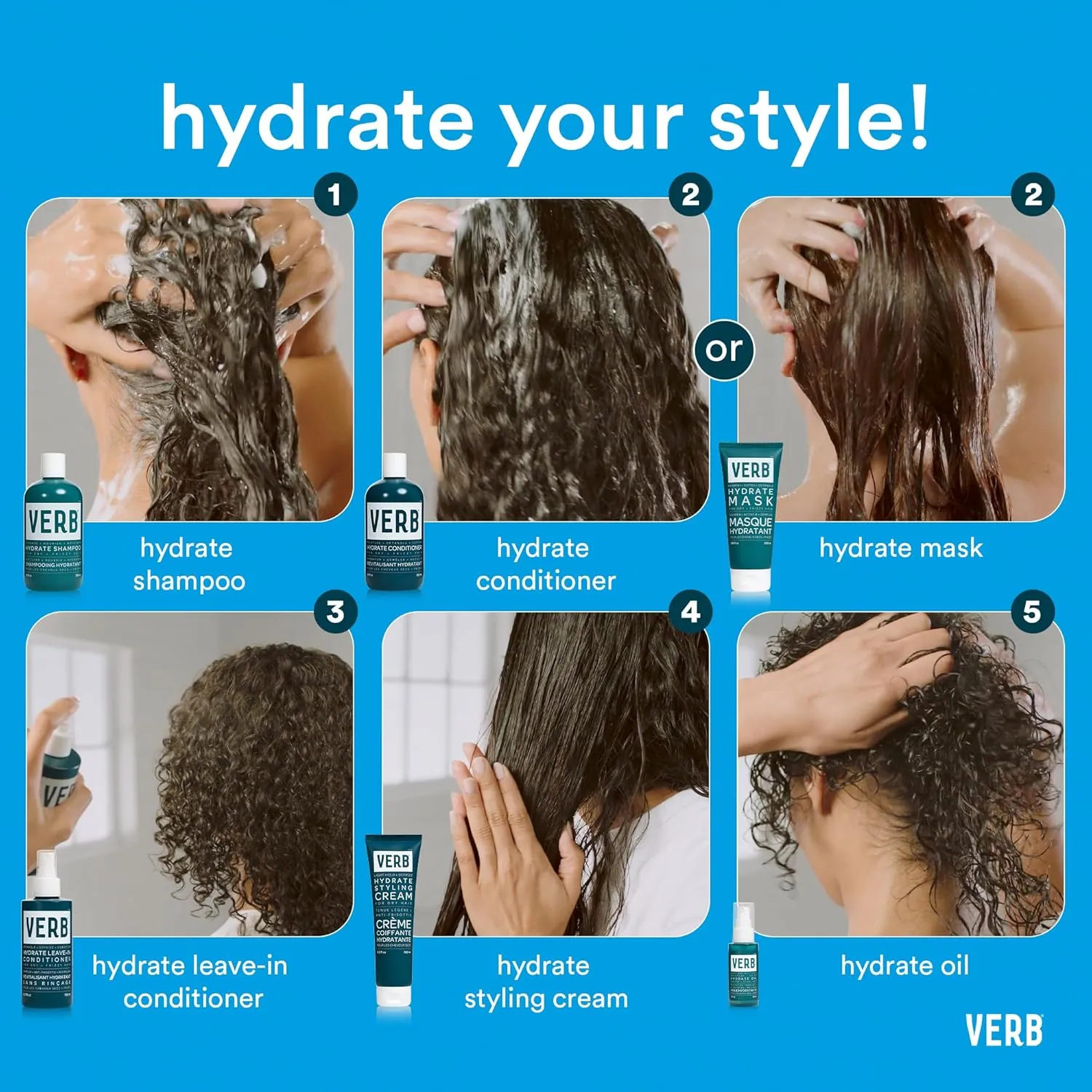 VERB Hydrate Shampoo   Conditioner Duo - Cleanses   Nourishes Dry   Frizzy Hair to Smooth   Reduce Frizz - Amber   Warm Jasmine Scent