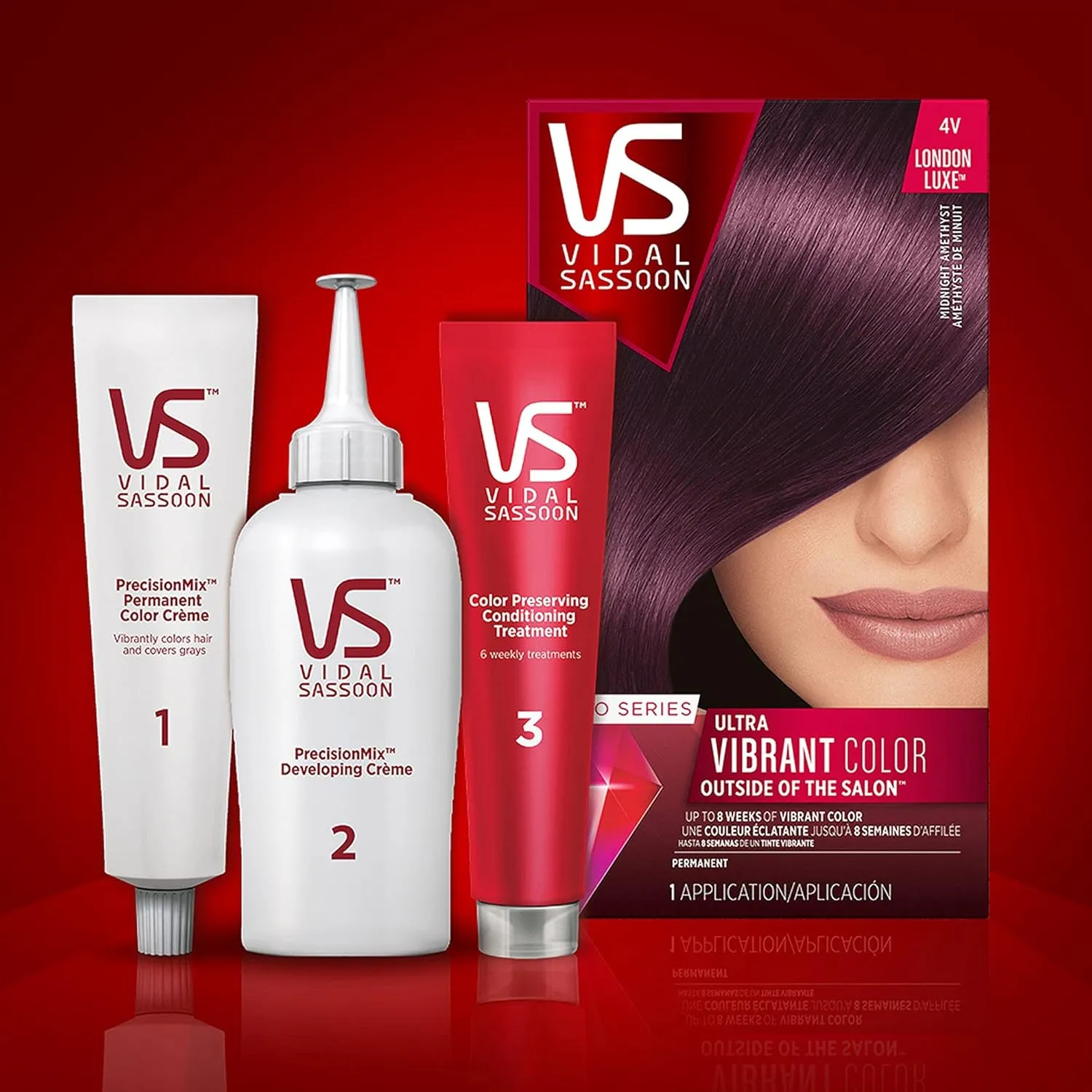 Vidal Sassoon Pro Series Permanent Hair Dye, 4RV Mayfair Burgundy Hair Color, Pack of 1