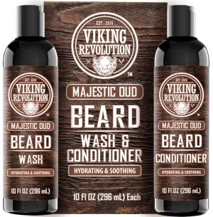 Viking Revolution Beard Wash and Beard Conditioner for Men with Argan Oil and Jojoba Oil - Beard Softener and Strengthener Beard Care Beard Shampoo and Conditioner with Beard Oil (10oz, Majestic Oud)