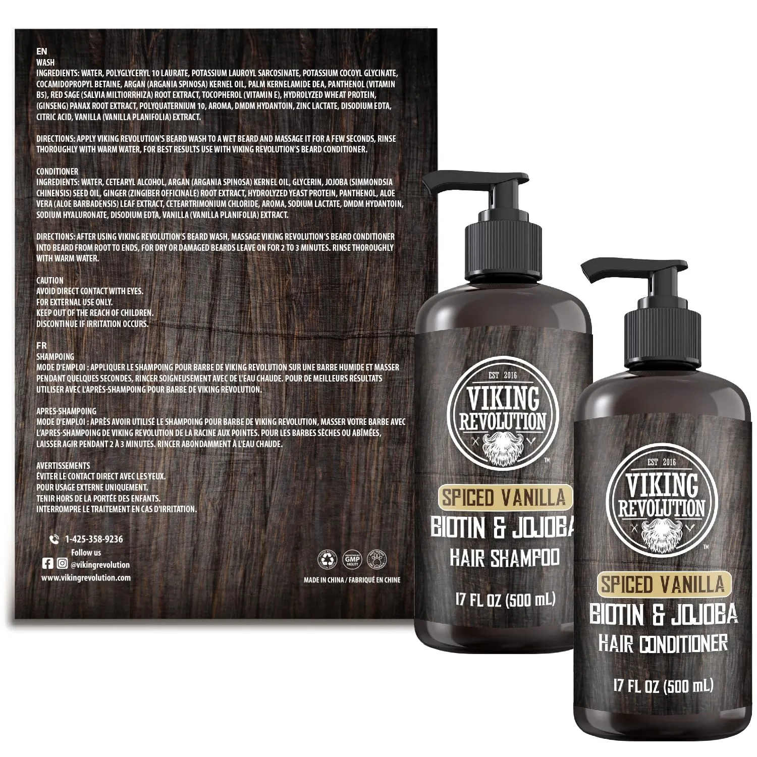 Viking Revolution Beard Wash and Beard Conditioner for Men with Argan Oil and Jojoba Oil - Beard Softener and Strengthener Beard Care Beard Shampoo and Conditioner with Beard Oil (17oz Spiced Vanilla)