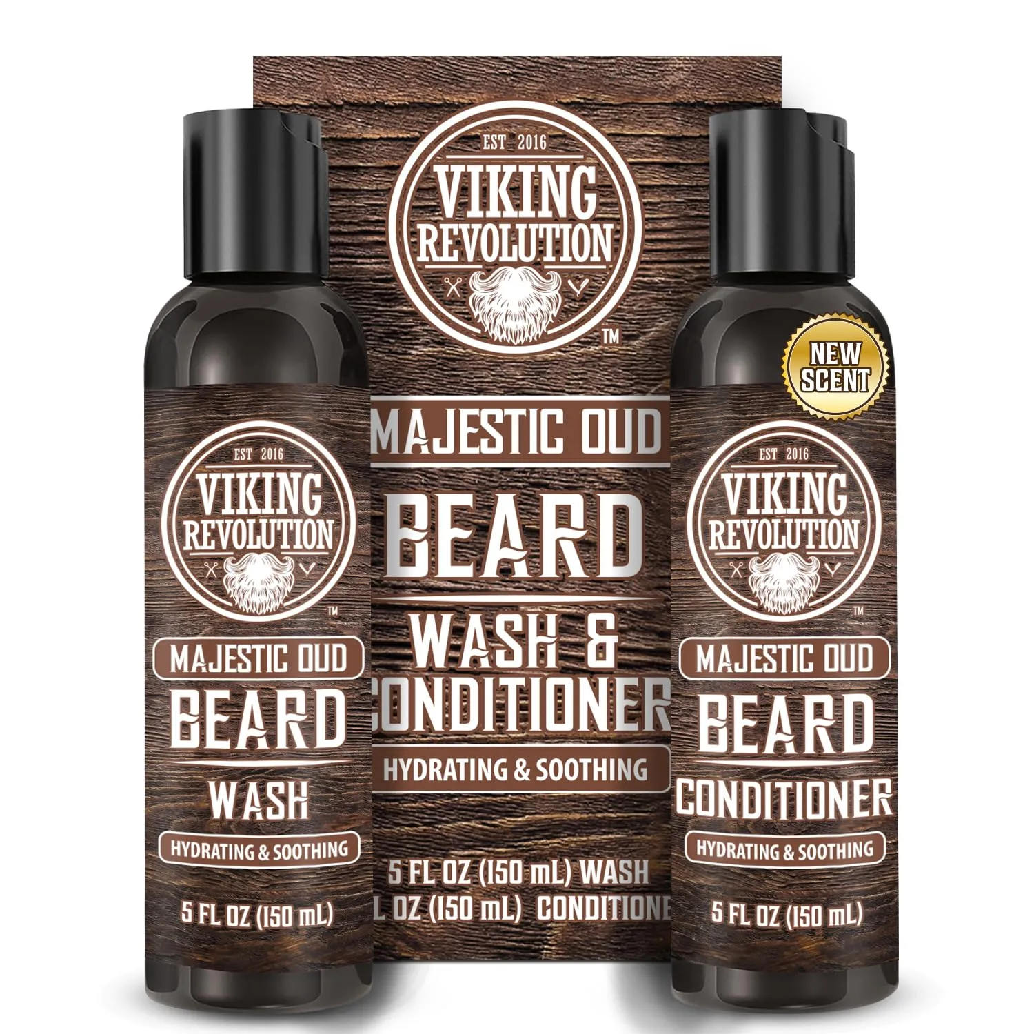 Viking Revolution Beard Wash and Beard Conditioner for Men with Argan Oil and Jojoba Oil - Beard Softener and Strengthener Beard Care Beard Shampoo and Conditioner with Beard Oil (5oz, Majestic Oud)