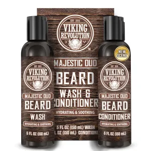 Viking Revolution Beard Wash and Beard Conditioner for Men with Argan Oil and Jojoba Oil - Beard Softener and Strengthener Beard Care Beard Shampoo and Conditioner with Beard Oil (5oz, Majestic Oud)