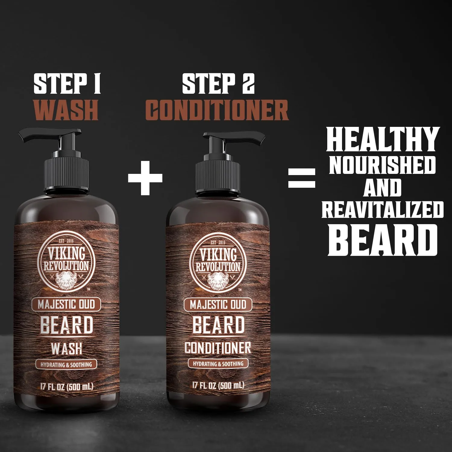 Viking Revolution Majestic Oud Beard Wash for Men with Argan Oil and Jojoba Oil - Beard Softener and Strengthener Beard Shampoo with Beard Oil - Beard Care to avoid Beard Dandruff and Itch (17 oz)