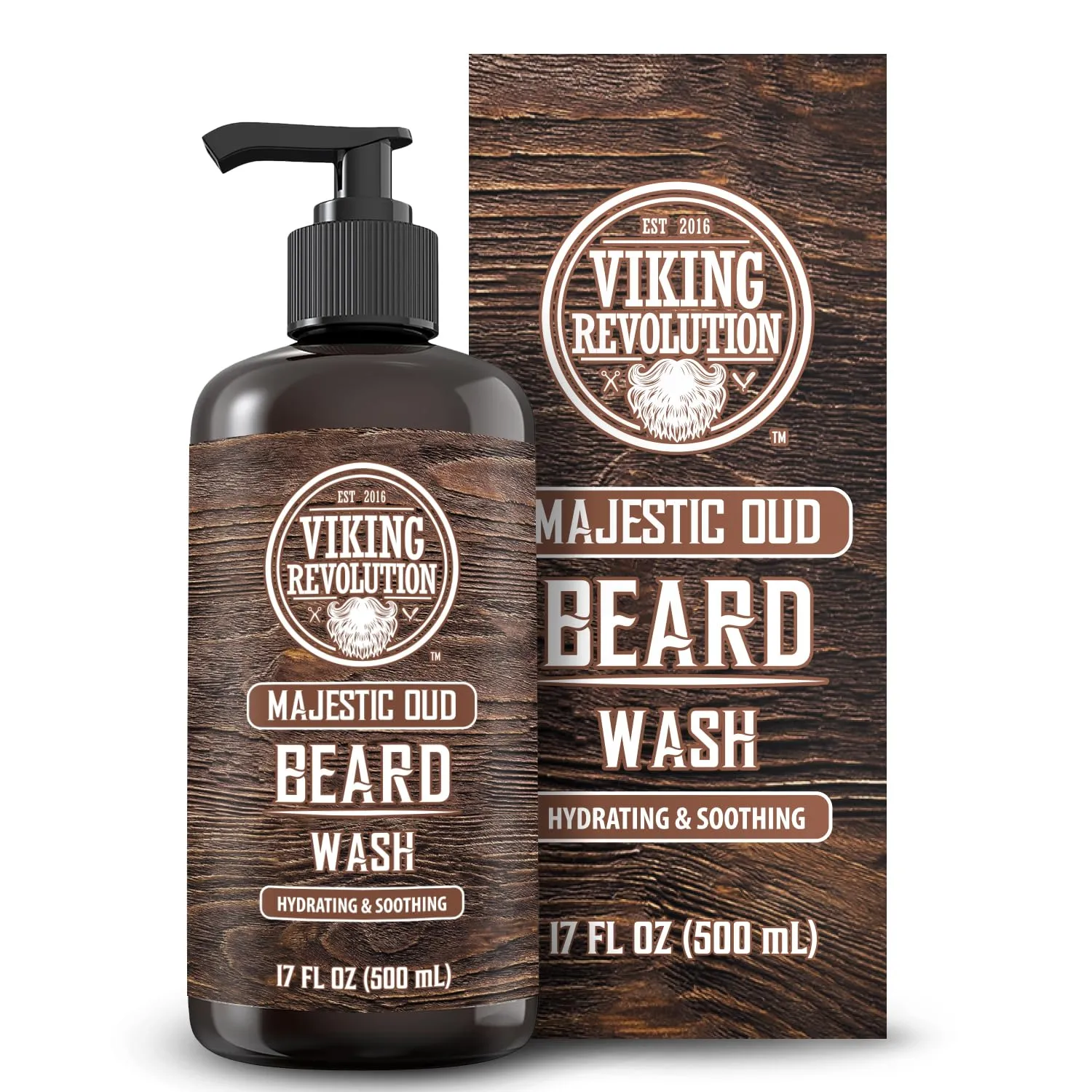 Viking Revolution Majestic Oud Beard Wash for Men with Argan Oil and Jojoba Oil - Beard Softener and Strengthener Beard Shampoo with Beard Oil - Beard Care to avoid Beard Dandruff and Itch (17 oz)