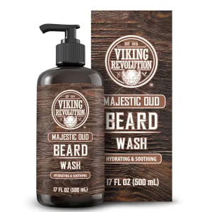 Viking Revolution Majestic Oud Beard Wash for Men with Argan Oil and Jojoba Oil - Beard Softener and Strengthener Beard Shampoo with Beard Oil - Beard Care to avoid Beard Dandruff and Itch (17 oz)