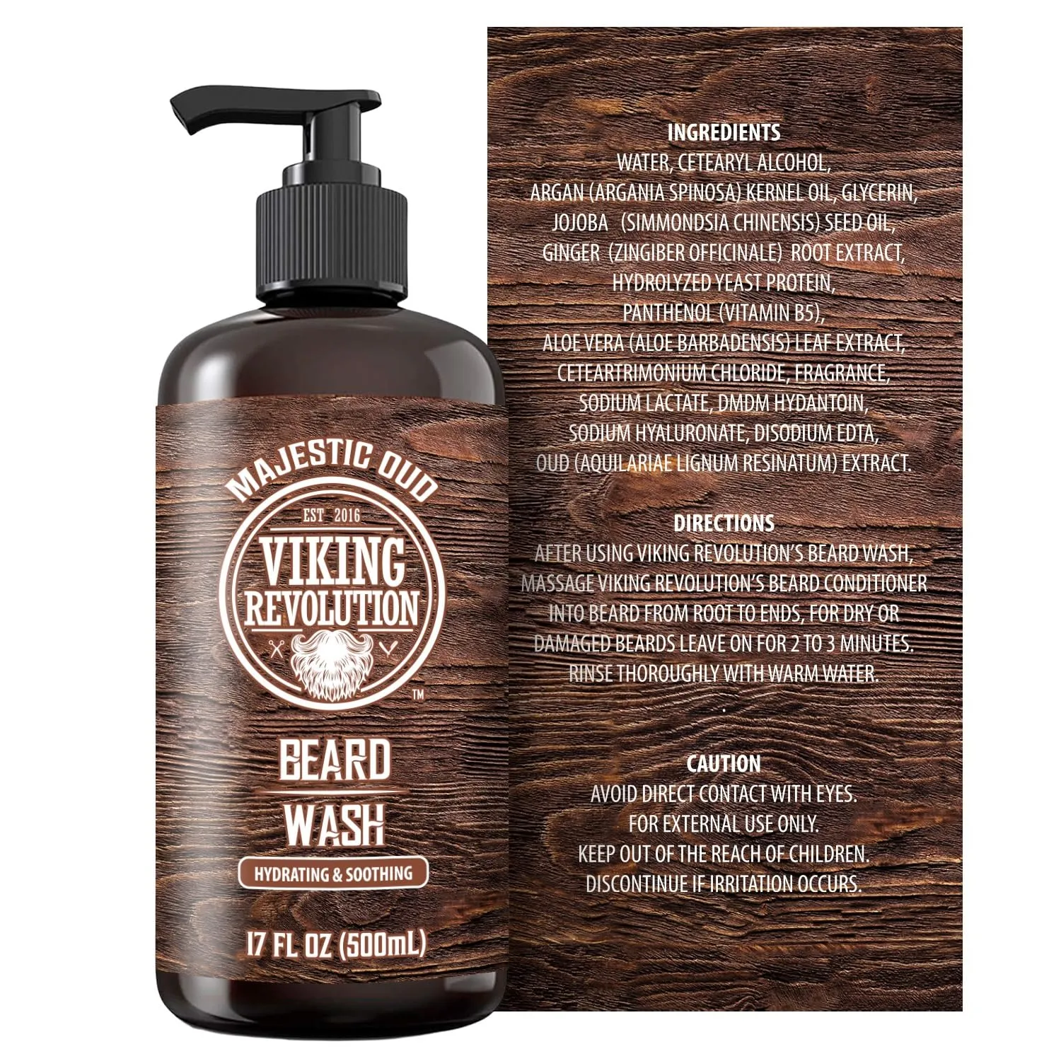Viking Revolution Majestic Oud Beard Wash for Men with Argan Oil and Jojoba Oil - Beard Softener and Strengthener Beard Shampoo with Beard Oil - Beard Care to avoid Beard Dandruff and Itch (17 oz)