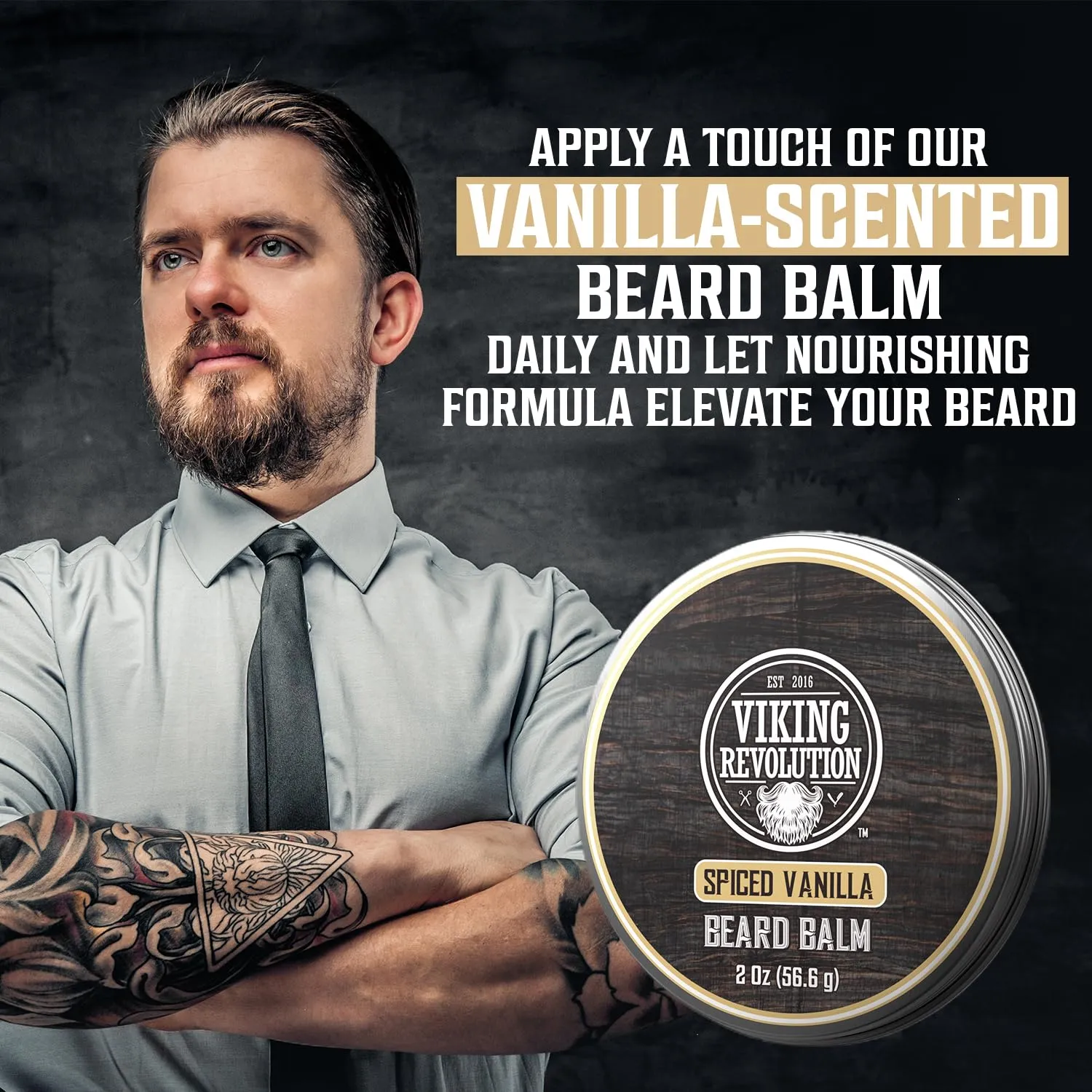 Viking Revolution Spiced Vanilla Beard Balm - Beard Butter with Argan Oil, Beard Softener for Men with Jojoba Oil - Beard Moisturizer for Men with Beeswax - Beard Wax for Men (2oz, 2 Pack)