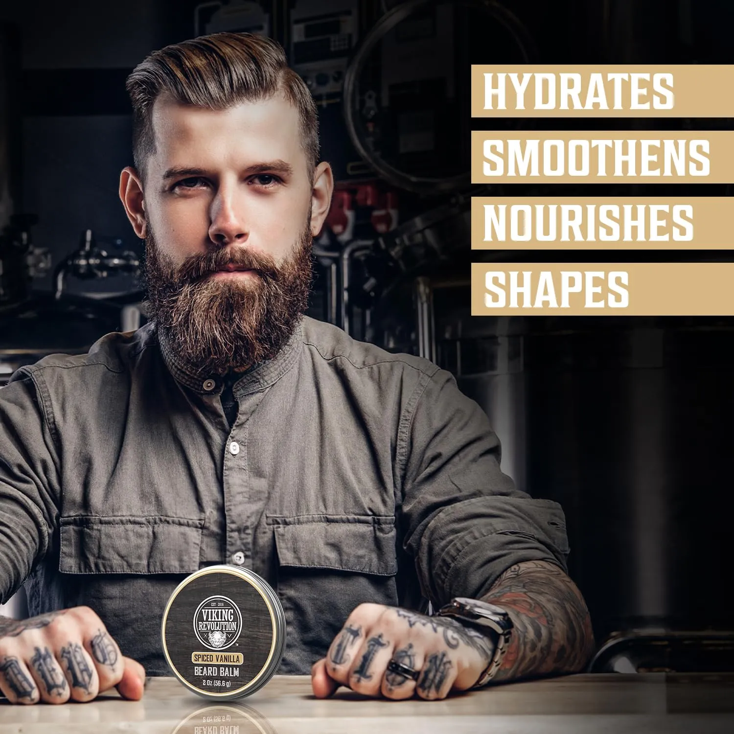 Viking Revolution Spiced Vanilla Beard Balm - Beard Butter with Argan Oil, Beard Softener for Men with Jojoba Oil - Beard Moisturizer for Men with Beeswax - Beard Wax for Men (2oz, 2 Pack)