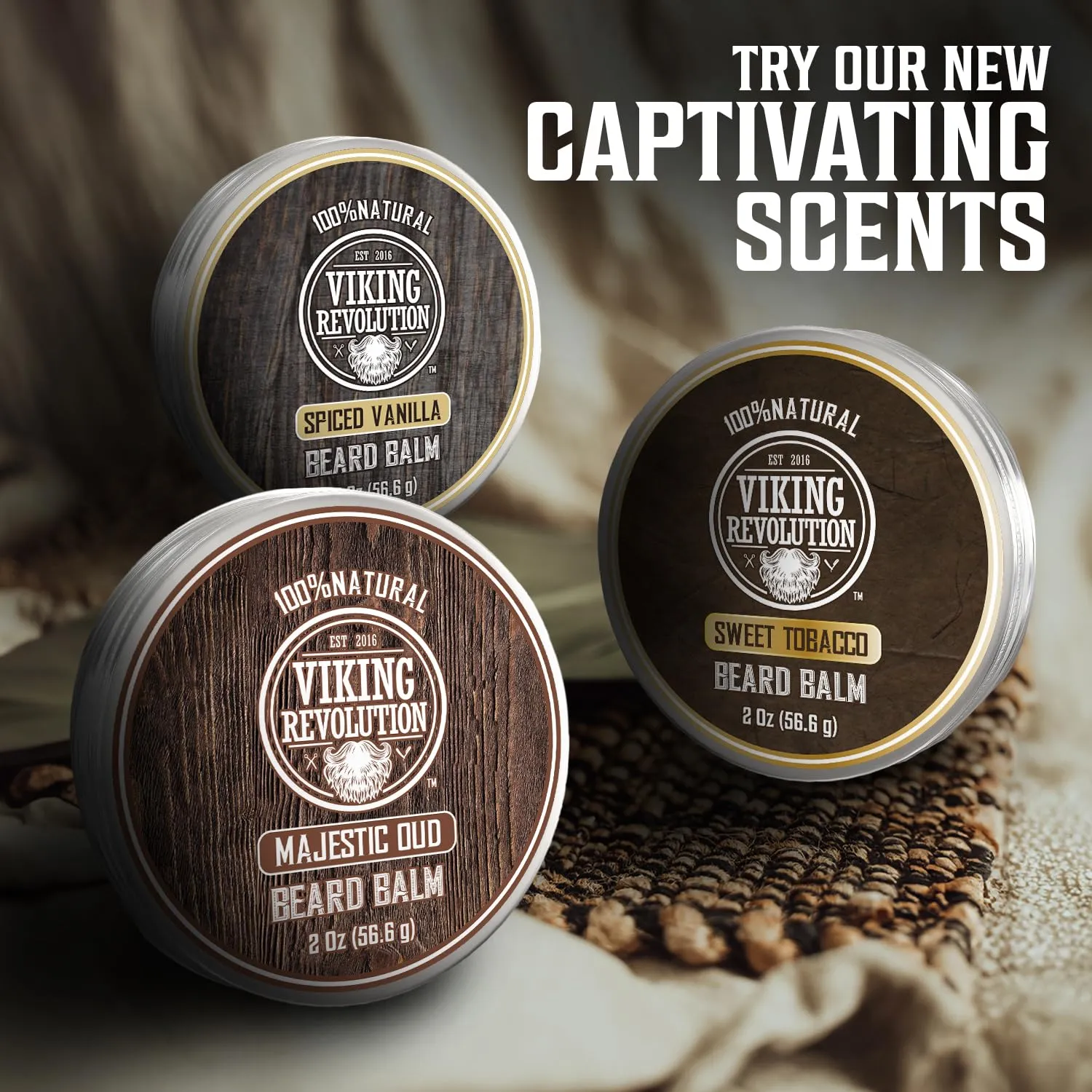 Viking Revolution Spiced Vanilla Beard Balm - Beard Butter with Argan Oil, Beard Softener for Men with Jojoba Oil - Beard Moisturizer for Men with Beeswax - Beard Wax for Men (2oz, 2 Pack)