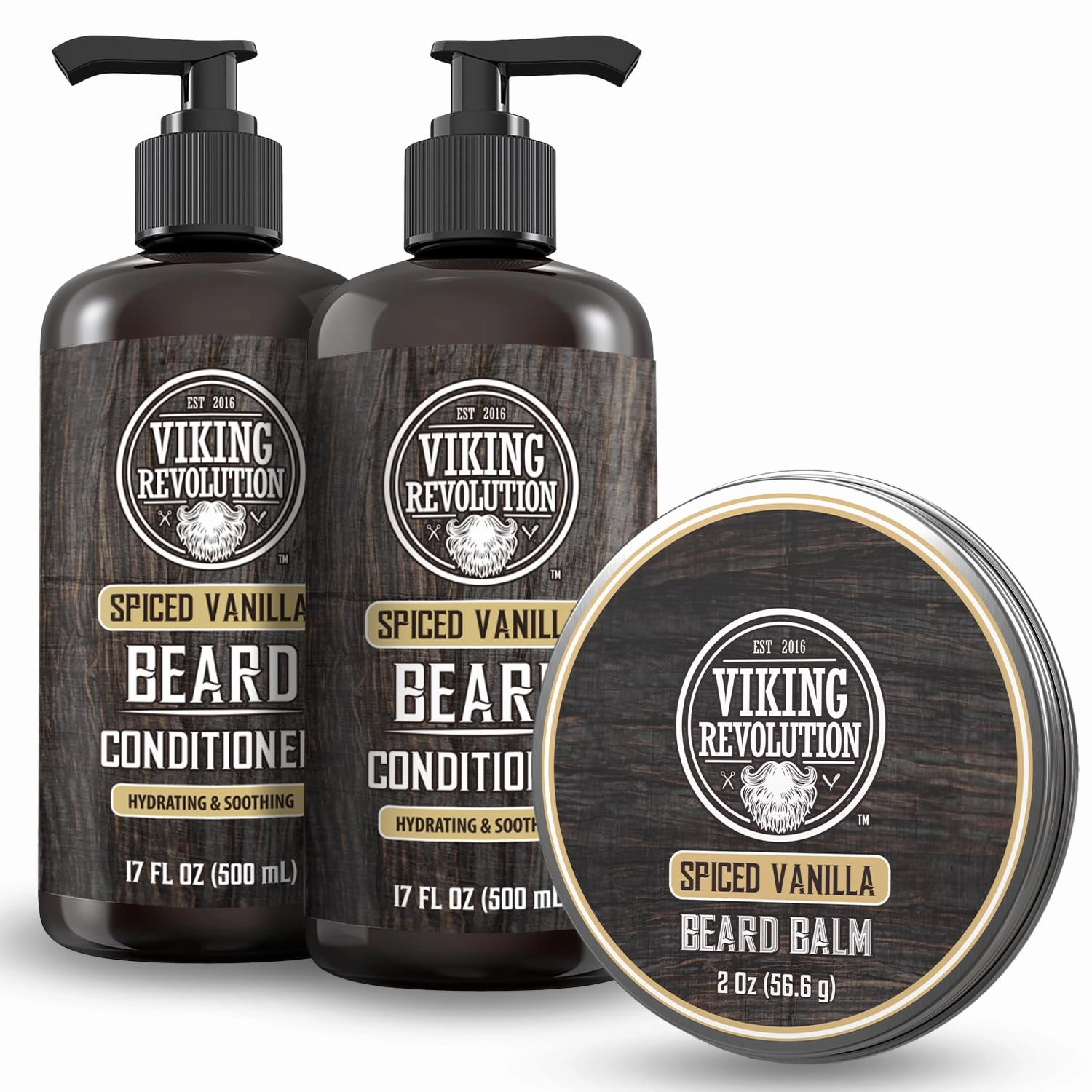 Viking Revolution Spiced Vanilla Beard Balm for Men (2oz) and Beard Wash, Conditioner for Men (17oz each) - Beard Softener, Moisturizer With Argan, Jojoba Oil