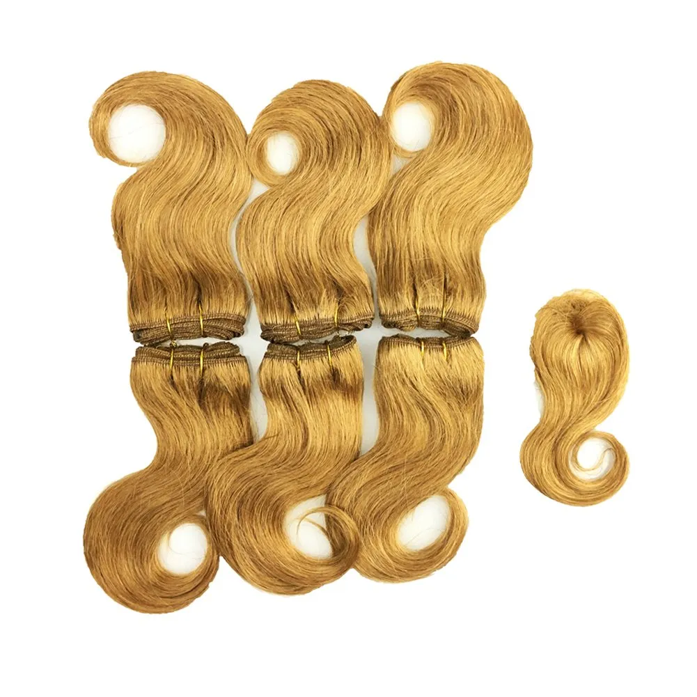 Violet Beauty Brazilian Virgin Short Hair Extensions Honey Blonde Body Wave Bundles With Closure 8 inch Bob Weave Human Hair