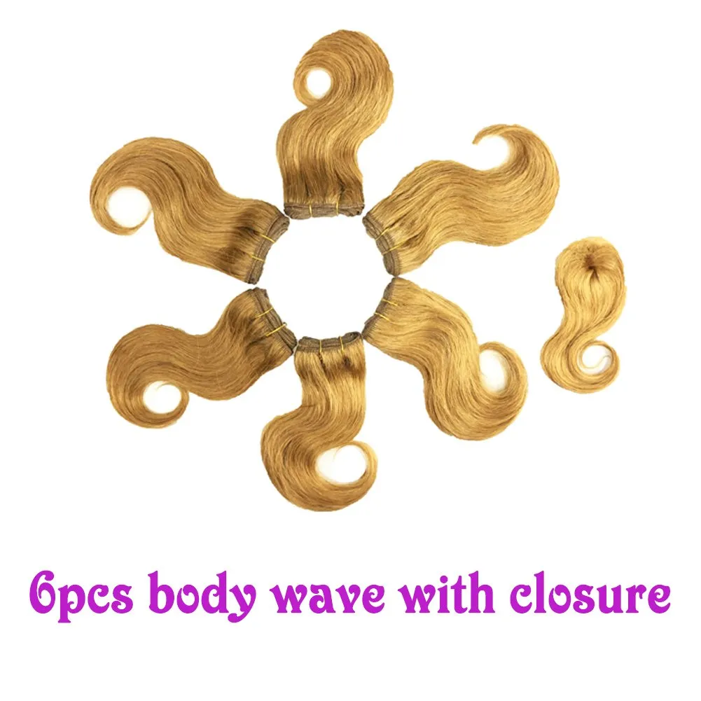 Violet Beauty Brazilian Virgin Short Hair Extensions Honey Blonde Body Wave Bundles With Closure 8 inch Bob Weave Human Hair