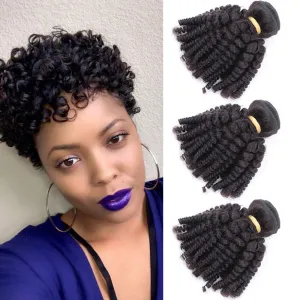 VIOLET Brazilian Funmi Hair 3 Bundles Spiral Curl Short Curly Weave 9A 100% Unprocessed Human Hair Extensions Full Head (8" 8" 8", Natural Black)