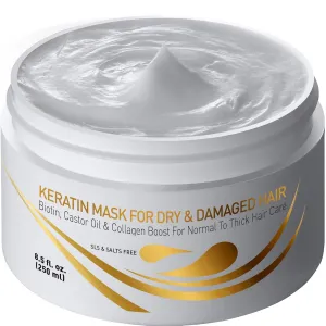 VITAMINS hair cosmetics Keratin Hair Mask Deep Conditioner - Biotin with Castor Oil Protein Conditioning Repair Treatment for Thick Dry Damaged or Color Treated Curly Straight Coarse Hair