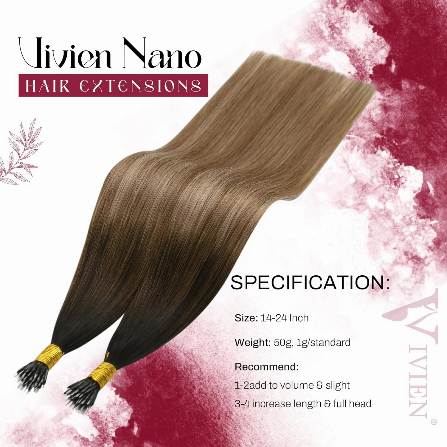 Vivien Nano Bead Hair Extensions Human Hair Dark Brown to Medium Brown and Ash Blonde Nano Extensions Real Human Hair Silky Straight 18 Inch 50G/50S #2/6/18