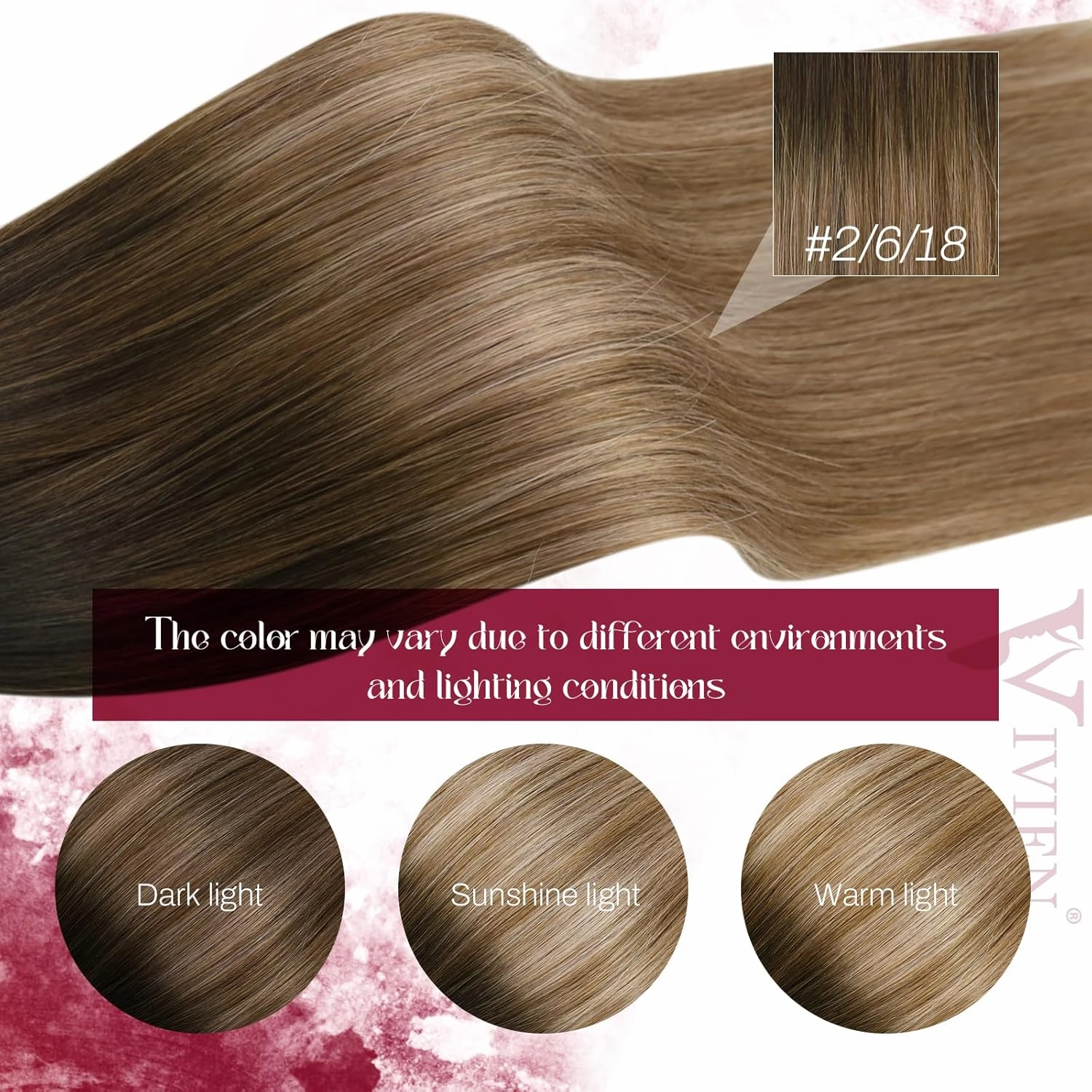 Vivien Nano Bead Hair Extensions Human Hair Dark Brown to Medium Brown and Ash Blonde Nano Extensions Real Human Hair Silky Straight 18 Inch 50G/50S #2/6/18