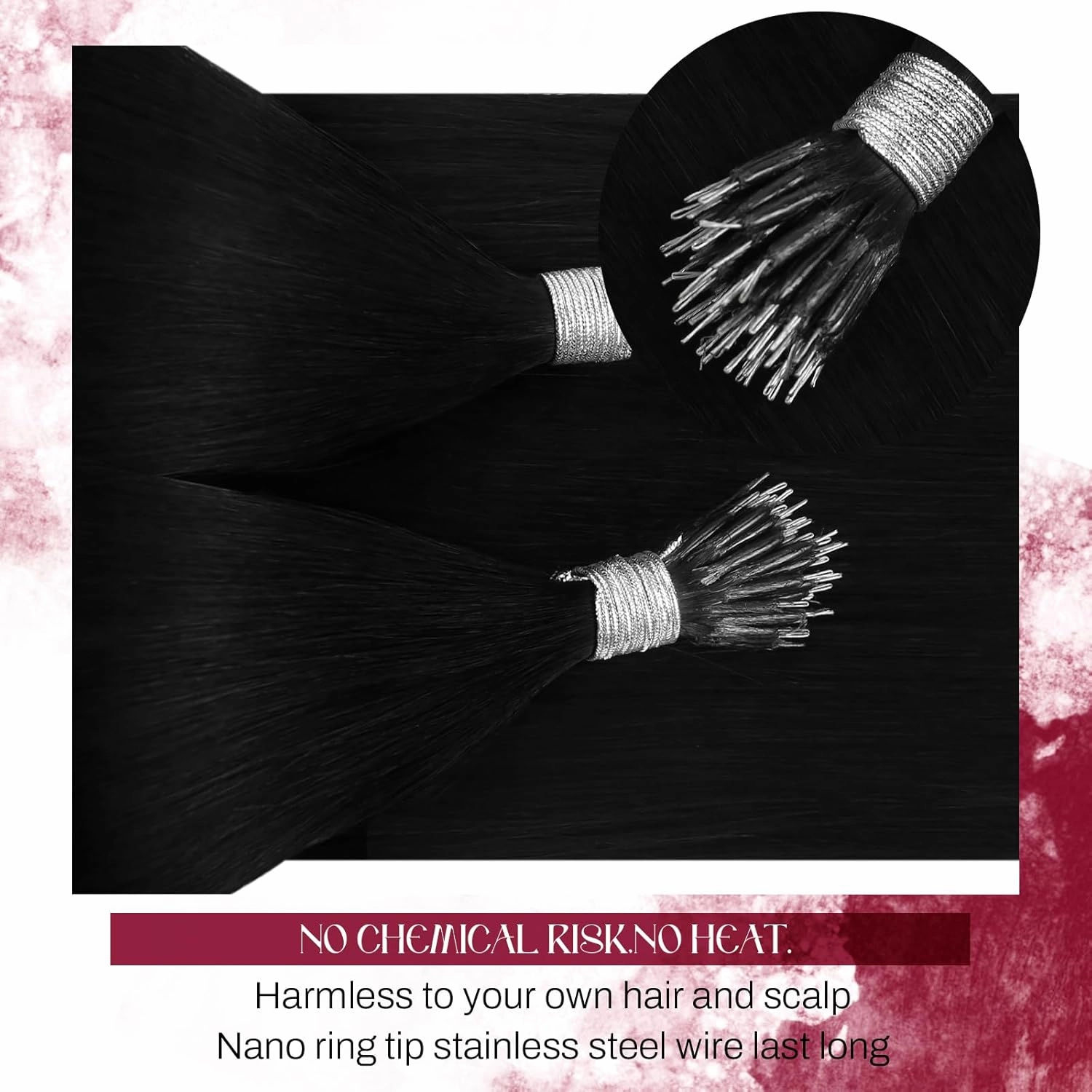 Vivien Nano Hair Extensions Human Hair Black 18 Inch Nano Ring Hair Extensions Real Human Hair Jet Black Hair Extensions 50G/50S