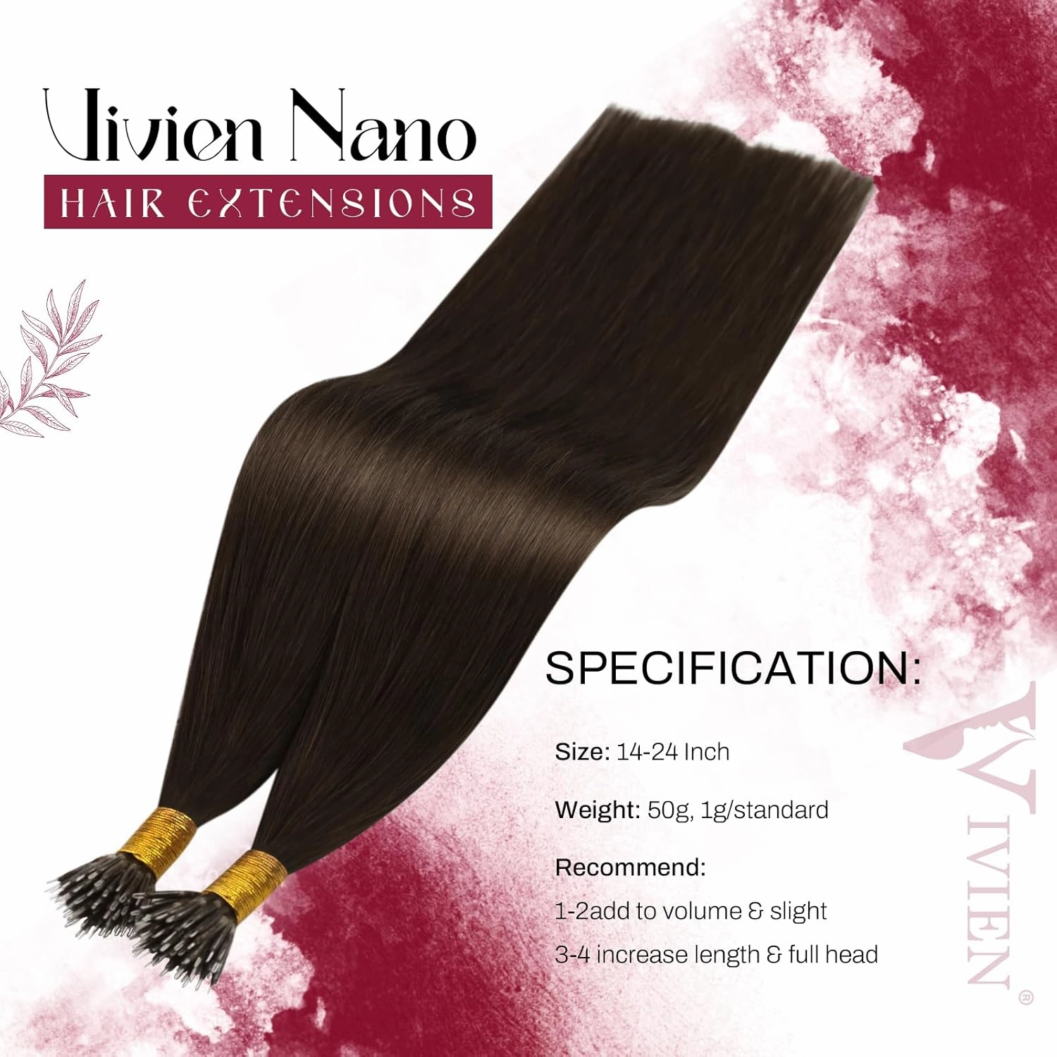 Vivien Nano Hair Extensions Human Hair Dark Brown Nano Tip Hair Extensions Real Human Hair Brown Straight Cold Fusion 18 Inch 50G/50s