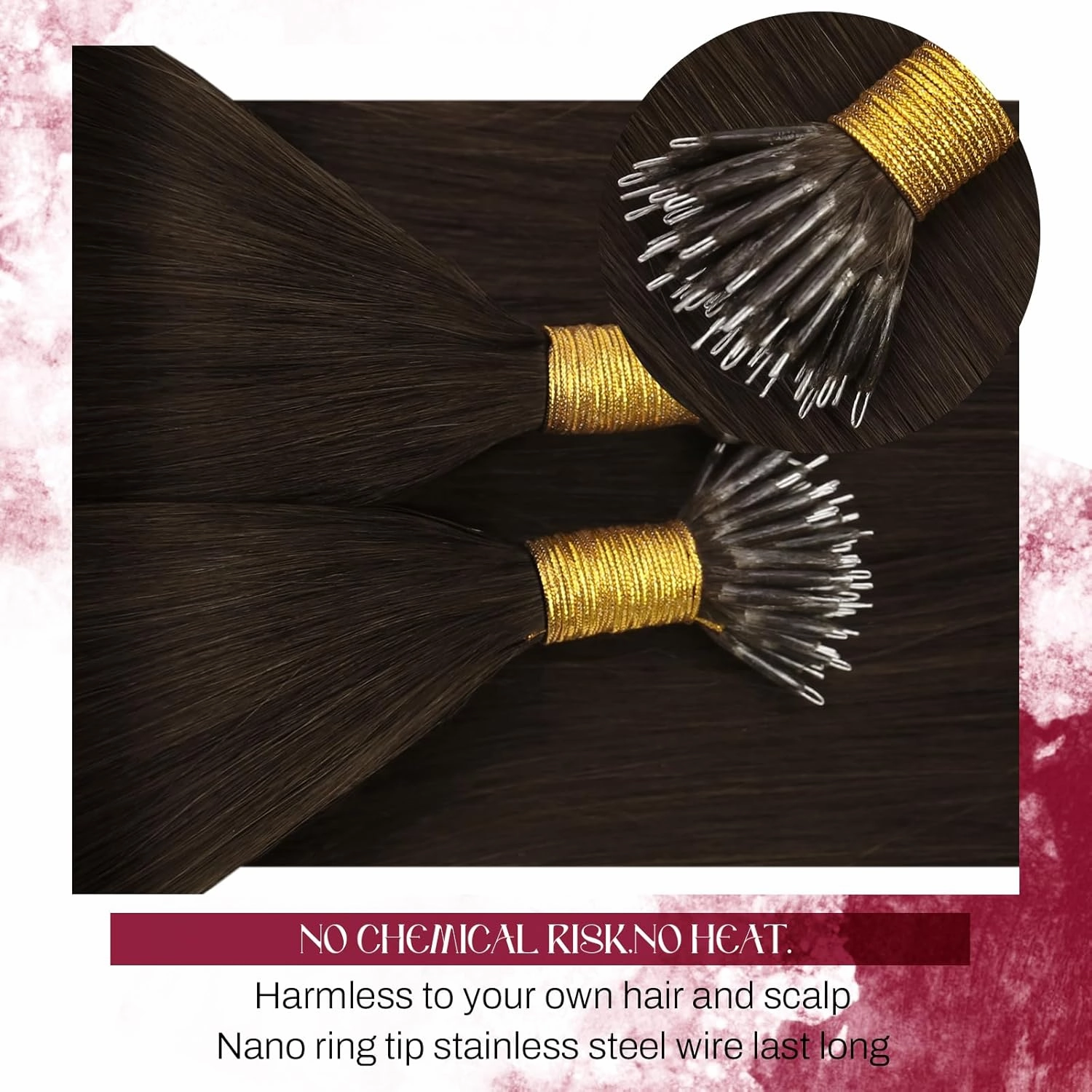 Vivien Nano Hair Extensions Human Hair Dark Brown Nano Tip Hair Extensions Real Human Hair Brown Straight Cold Fusion 18 Inch 50G/50s