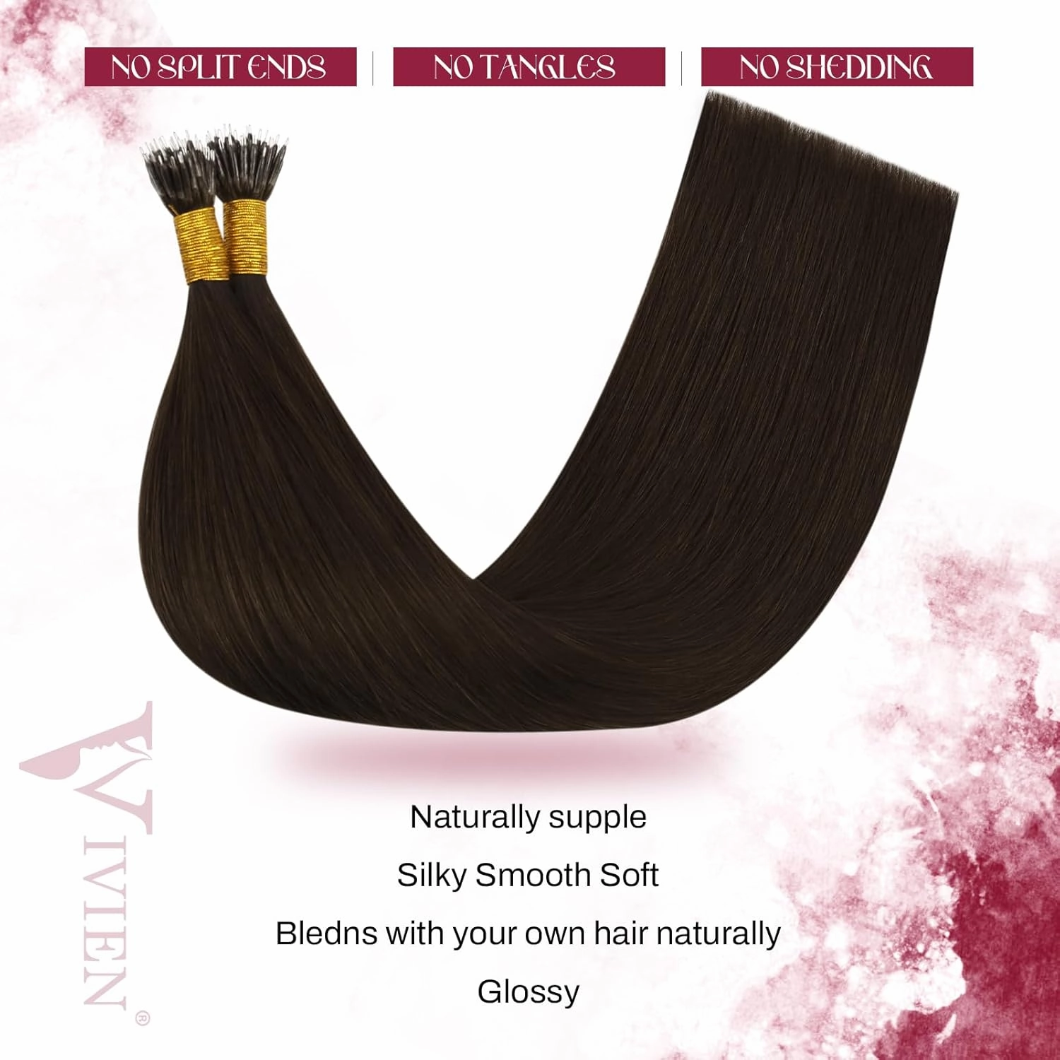 Vivien Nano Hair Extensions Human Hair Dark Brown Nano Tip Hair Extensions Real Human Hair Brown Straight Cold Fusion 18 Inch 50G/50s