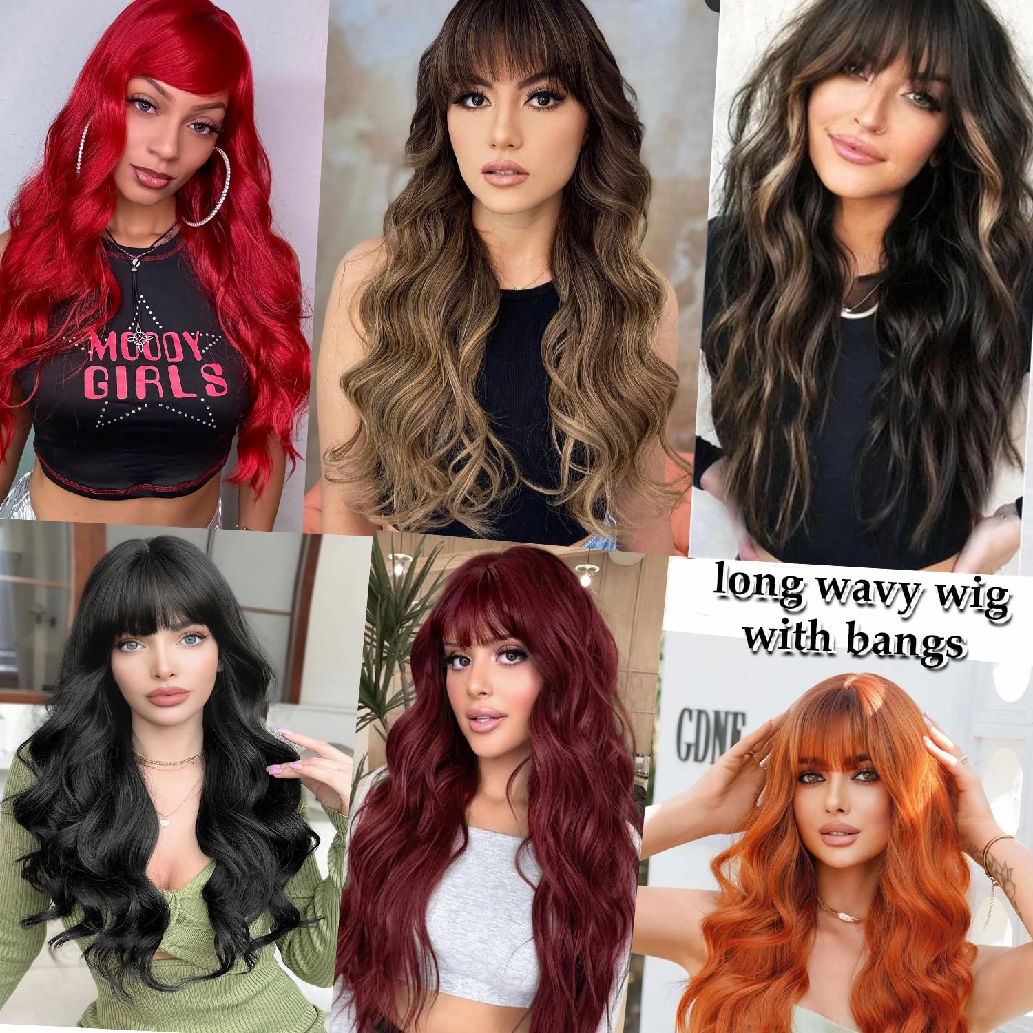 Vomella Ginger Orange Wig With Bangs 26 Inch Long Curly Wavy Wigs for Women Natural Looking Synthetic Heat Resistant Wig for Daily Party Use