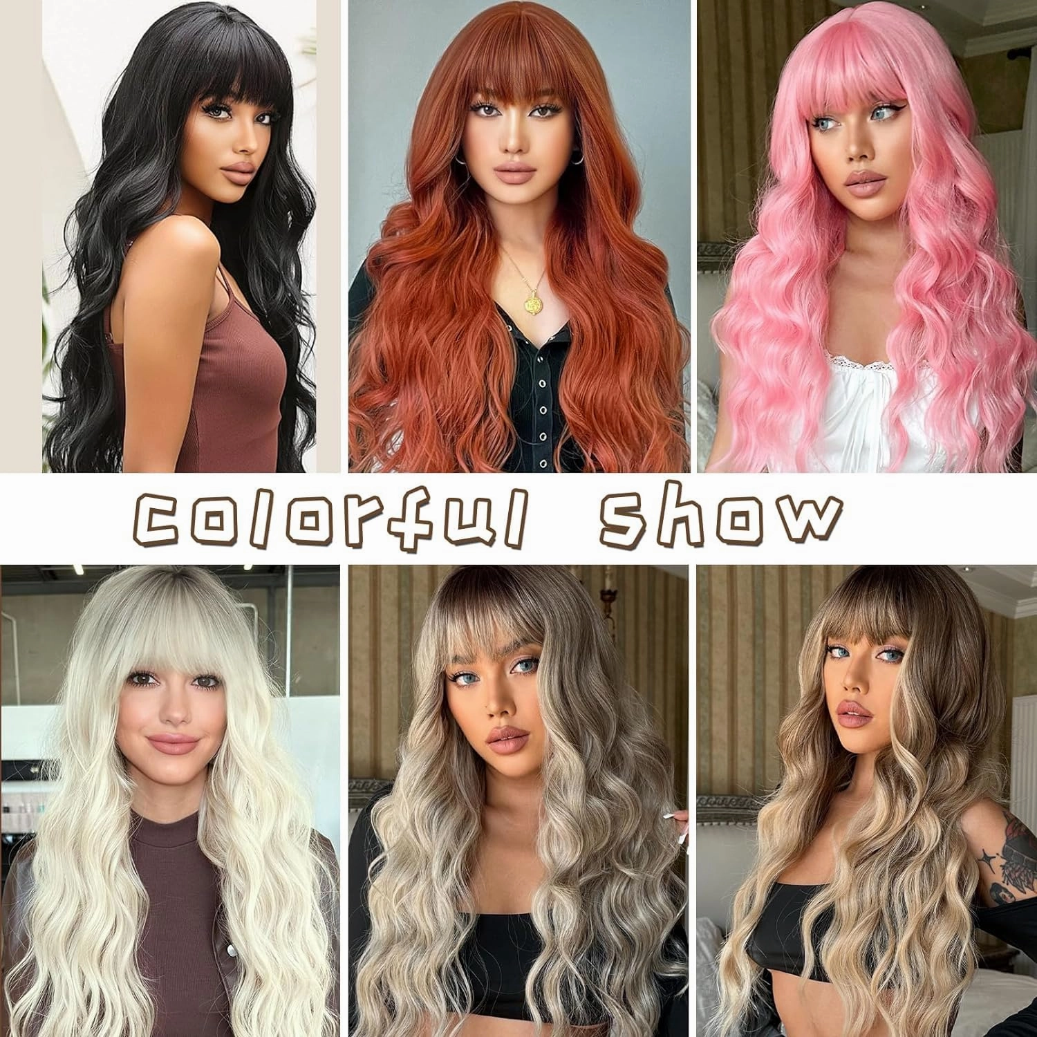 Vomella Ginger Orange Wig With Bangs 26 Inch Long Curly Wavy Wigs for Women Natural Looking Synthetic Heat Resistant Wig for Daily Party Use