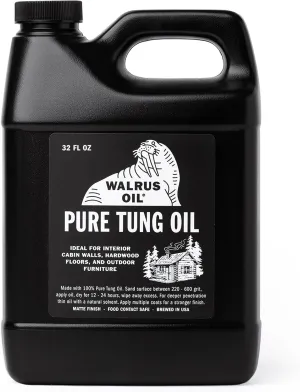 WALRUS OIL - 100% Pure Tung Oil, Wood Finish for Any Woodworking Project, Natural, Vegan, Food-Safe. 32oz Jug