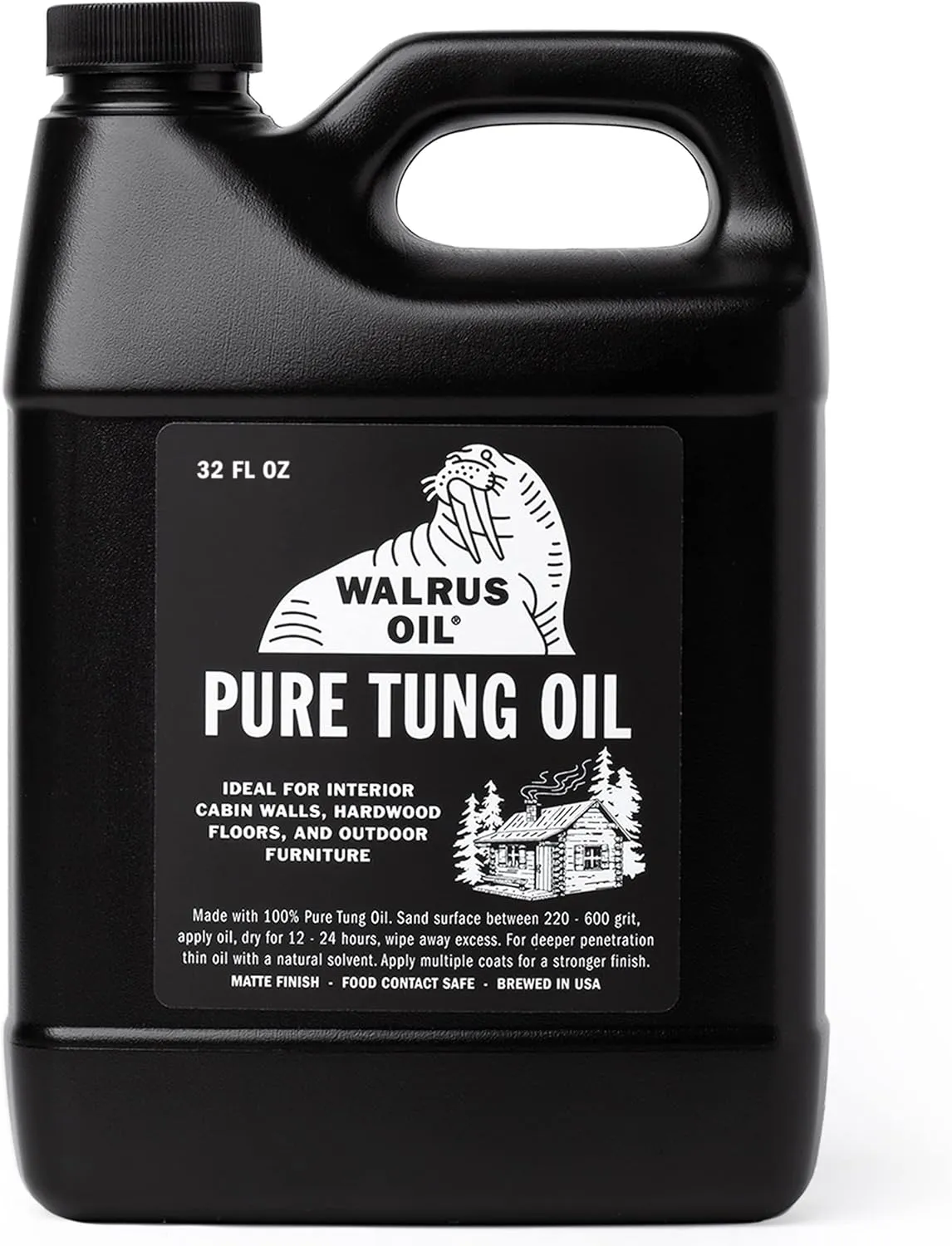 WALRUS OIL - 100% Pure Tung Oil, Wood Finish for Any Woodworking Project, Natural, Vegan, Food-Safe. 32oz Jug