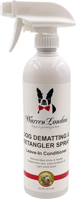 Warren London Dog Dematting and Detangler Spray | Groomer Formulated Detangling Spray for Dogs w Aloe Vera & Jojoba Oil | Made in USA | 16oz