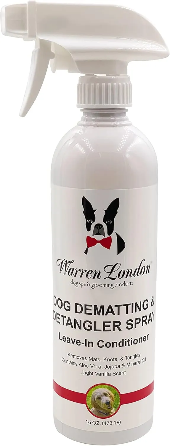 Warren London Dog Dematting and Detangler Spray | Groomer Formulated Detangling Spray for Dogs w Aloe Vera & Jojoba Oil | Made in USA | 16oz
