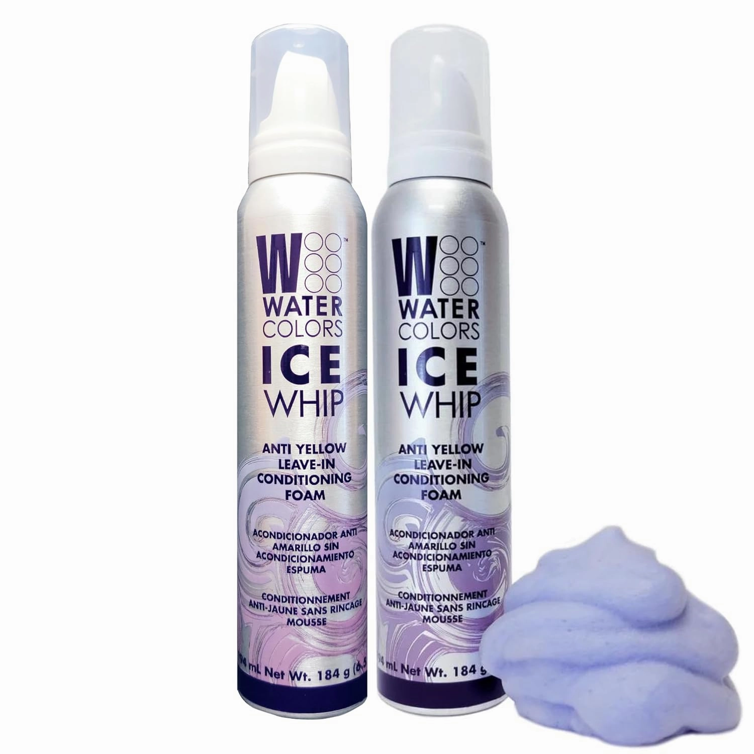 Watercolors Ice Whip Anti-Yellow Leave-In Conditioning Foam Mousse for Blonde, Platinum, Bleached, Silver, Gray, Ash & Brassy Hair - Violet Purple 6.5 oz, 2 Count