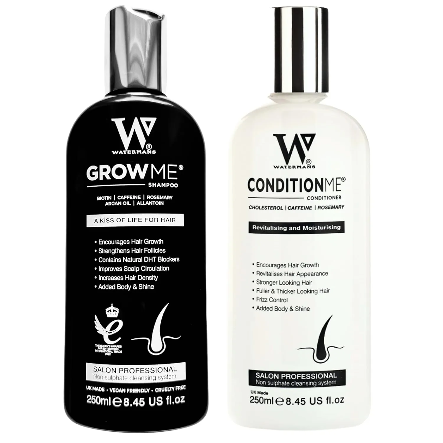 Watermans Hair Growth Shampoo and Conditioner Routine Set for Anti-Thinning Hair, Biotin DHT Blocker Women & Men Color-Safe Shampoo for Hair Loss & Hair Wellness
