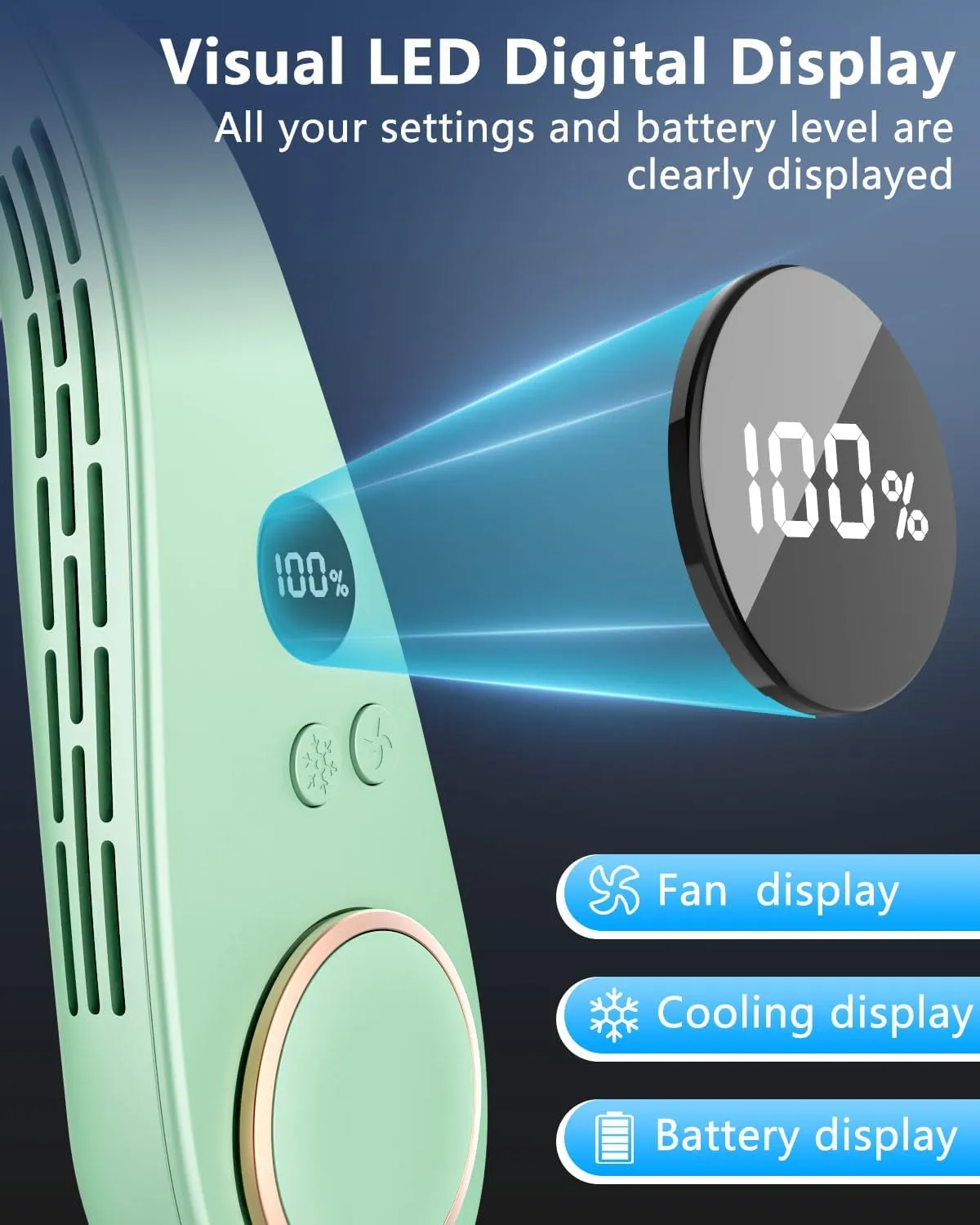 Wearable Air Conditioner,5500mAh Neck Fans Portable Rechargeable Battery Operated Metal Cooling Plates Neck AC,Lightweight Strong USB Ergonomic Headset Cooler for Office Disney Summer Golf Cart Green
